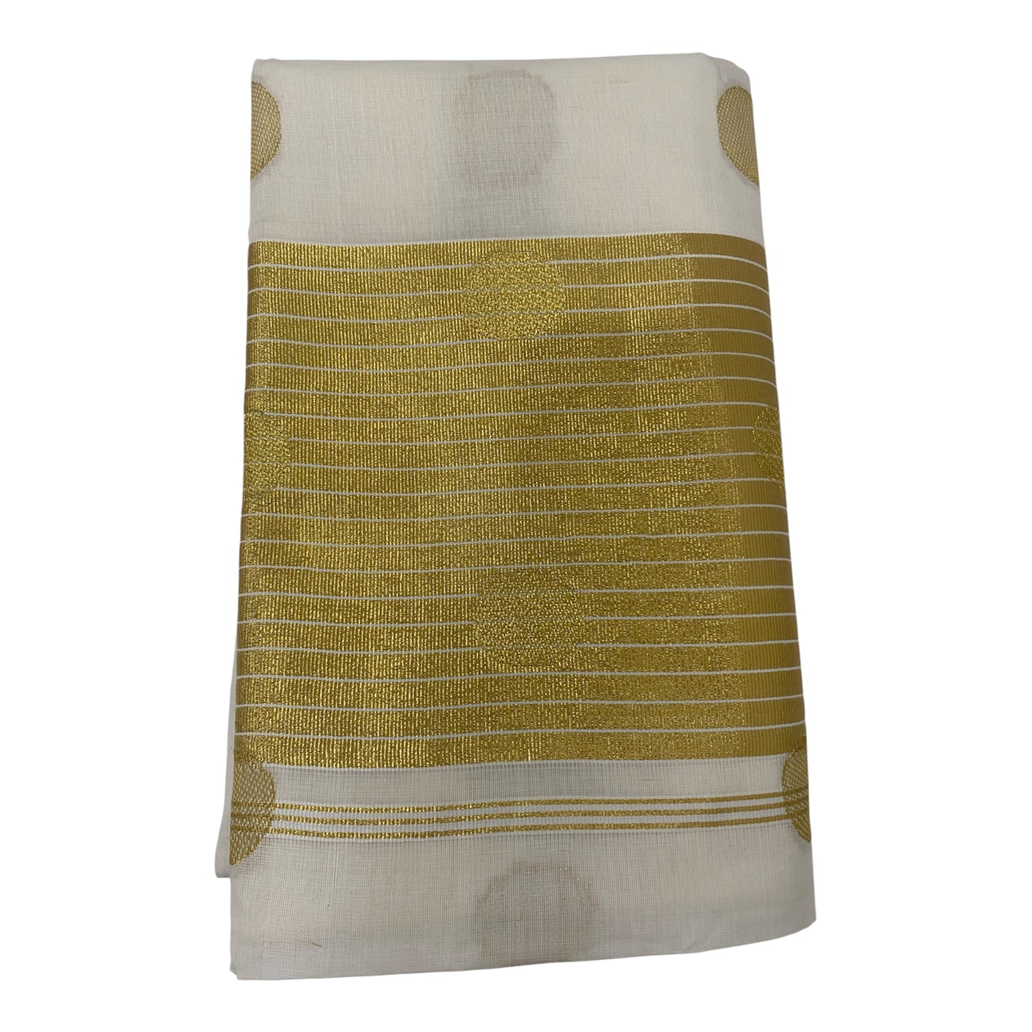 Premium Cotton Handloom Replica Saree in Off-White with Polka Dots and Temple Border