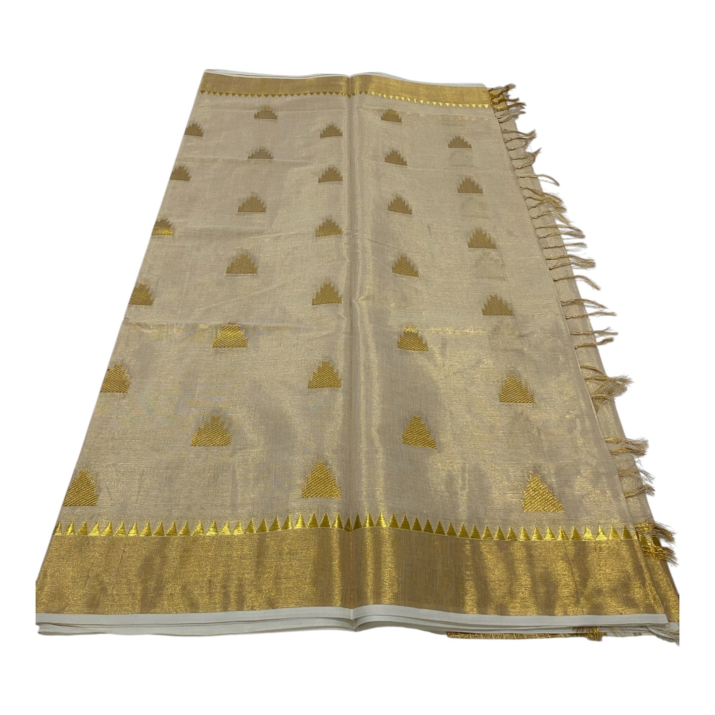Premium Onam Tissue Saree in Gold with Temple Butta Work