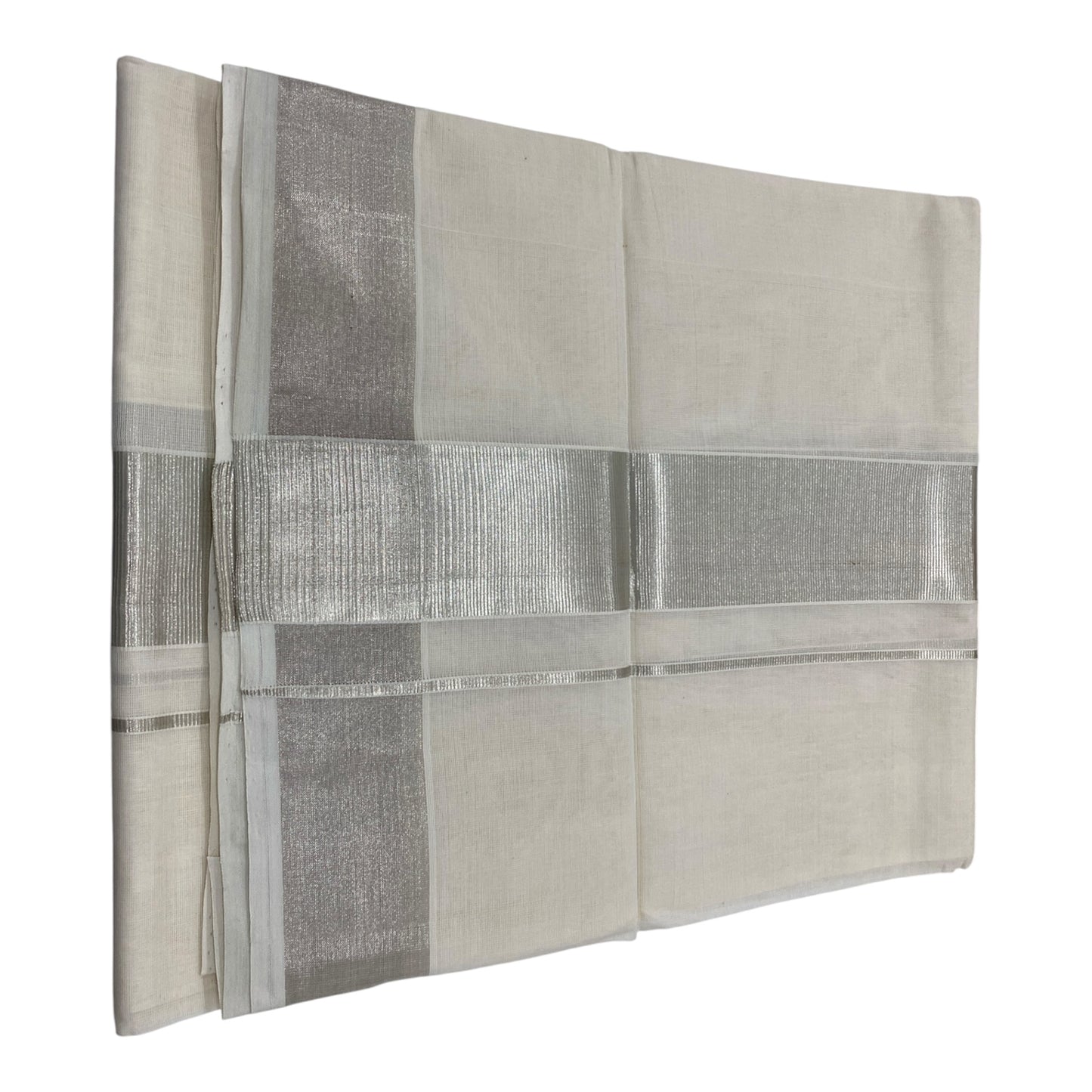 Premium Kerala Handloom Silver Border Mundu