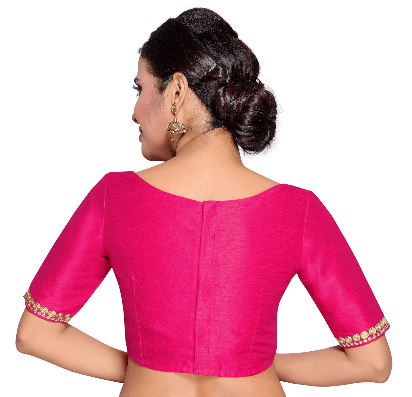 Hot Pink Polyester Blouse with Embroidered Elegance