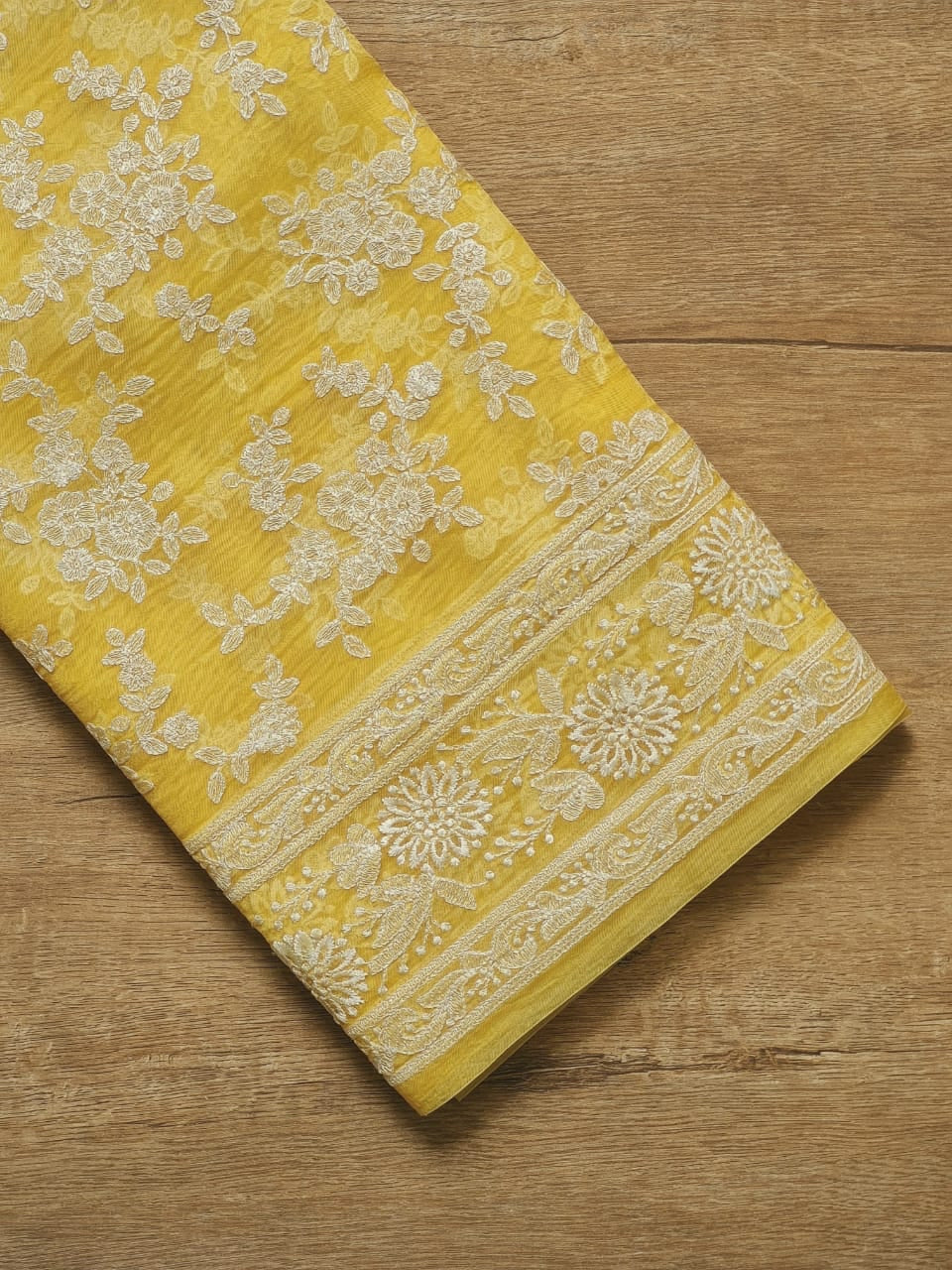 Organza Silk Saree With Chikankari Embroidery