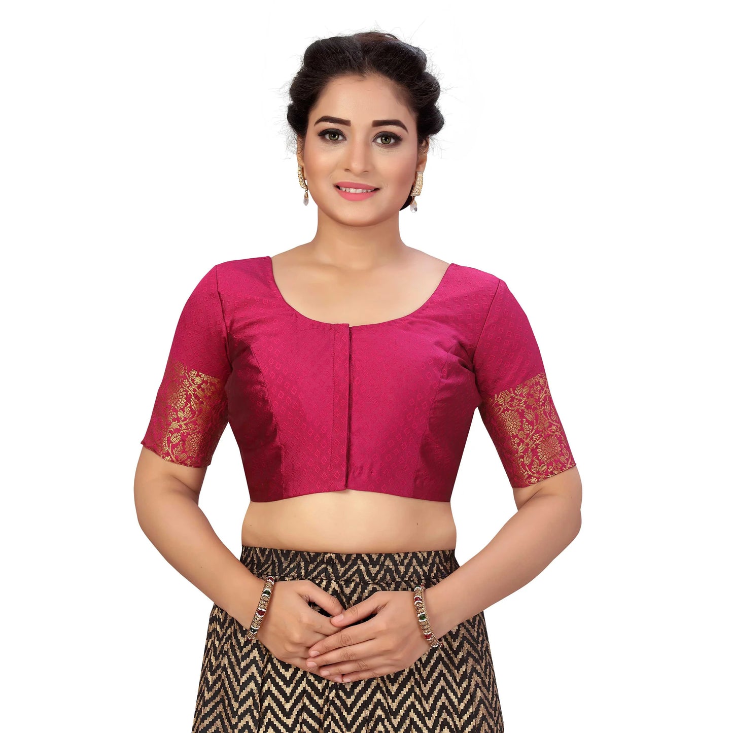 Brocade Saree Blouse with Golden Kanjivaram Border - Wine