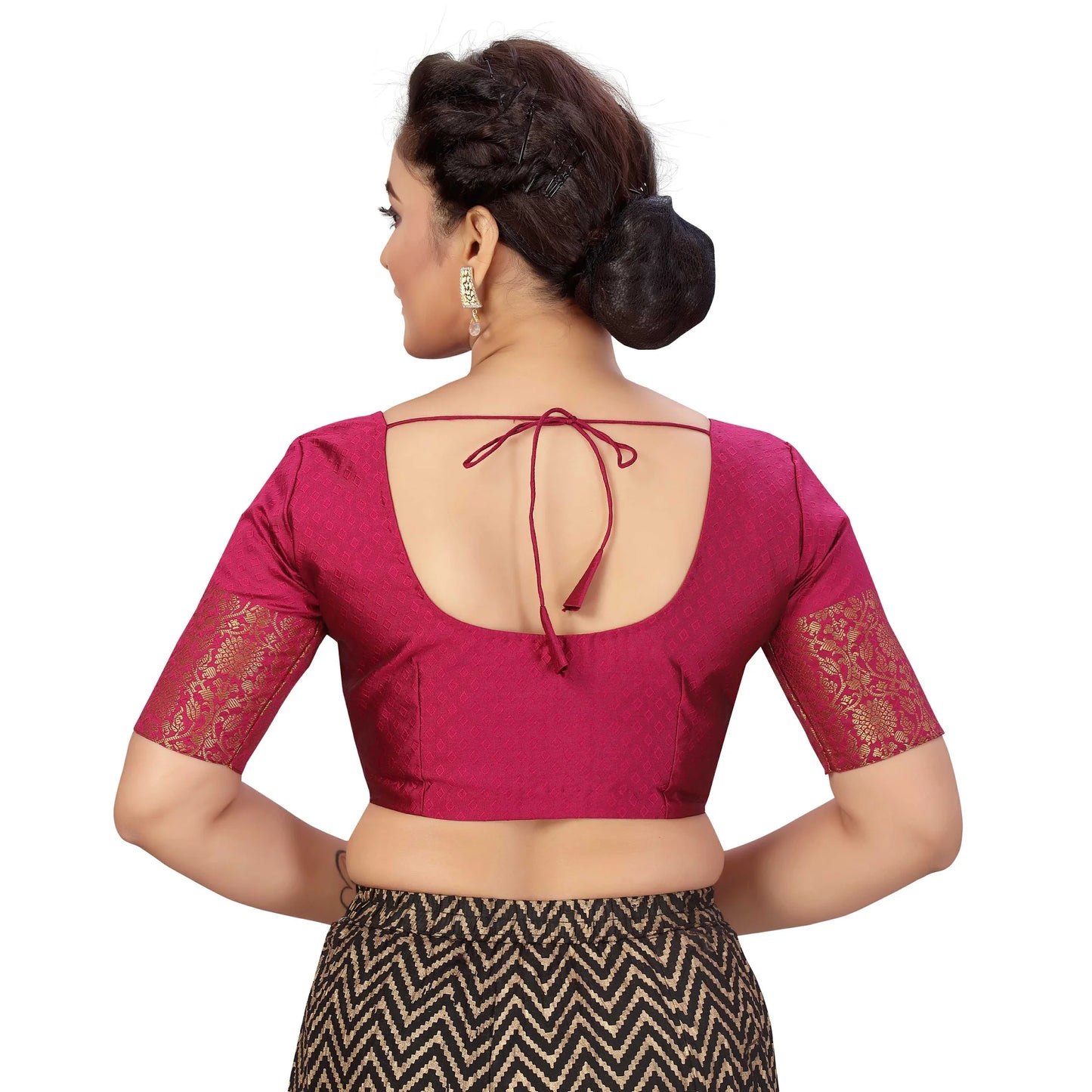 Brocade Saree Blouse with Golden Kanjivaram Border - Wine