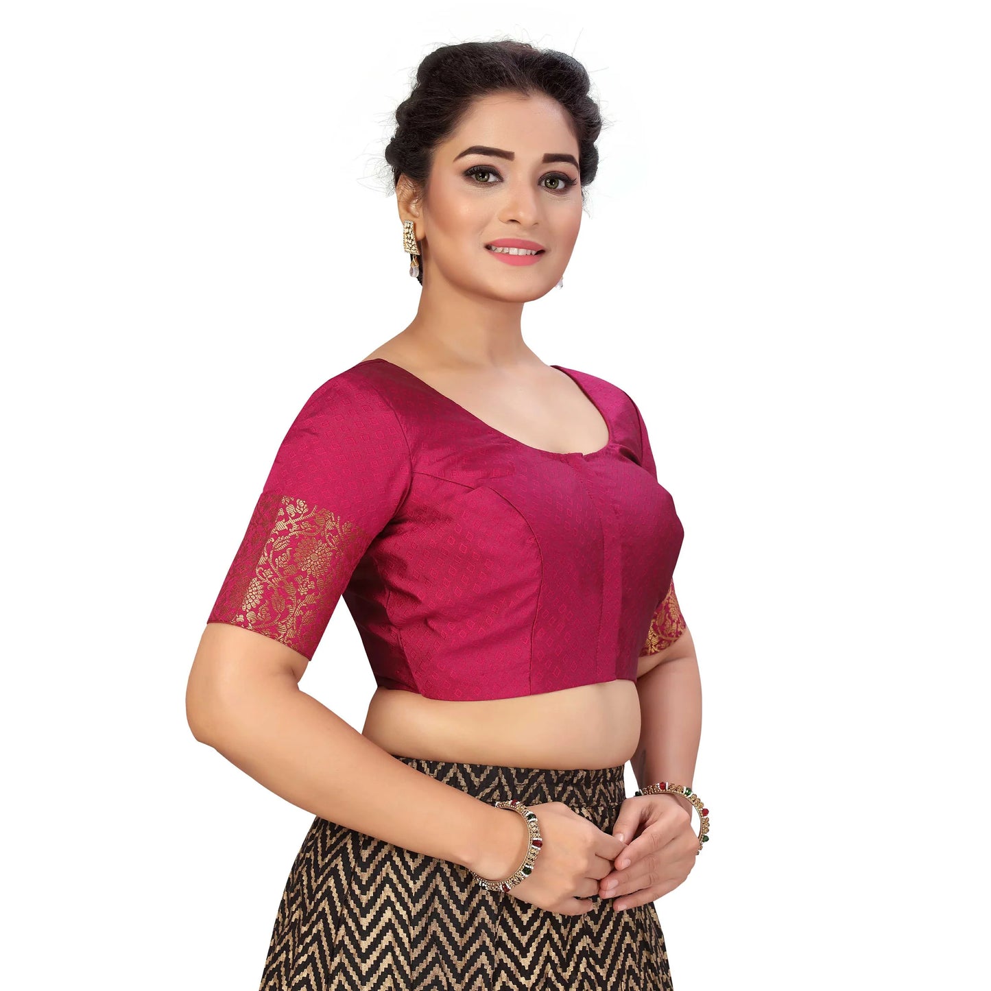 Brocade Saree Blouse with Golden Kanjivaram Border - Wine