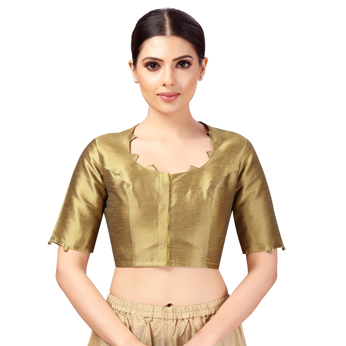 Plain Silky Saree Blouse - Dark Gold