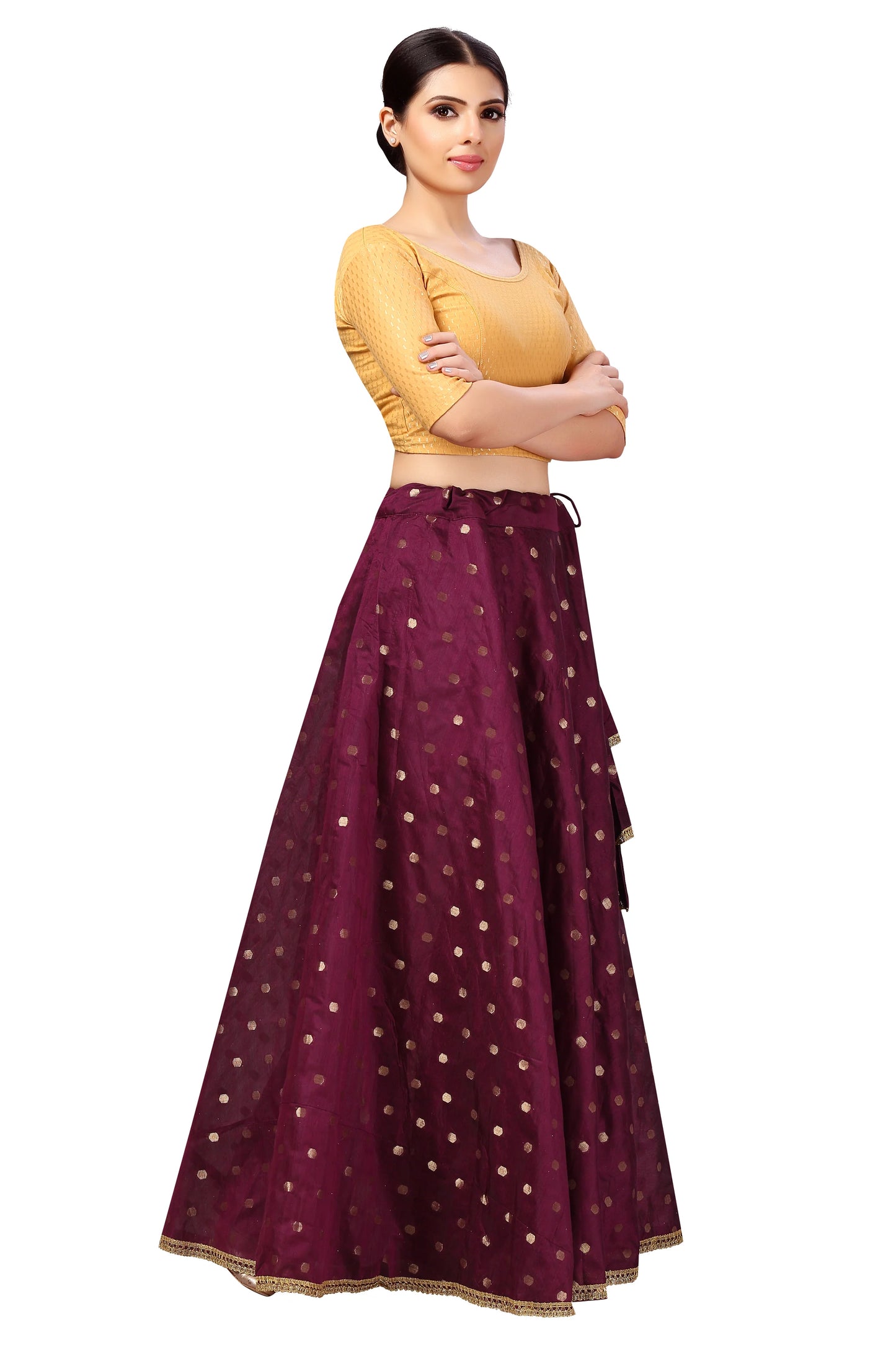 Chanderi Silk Skirt with Soft Crepe Lining — Wine, 41" Length