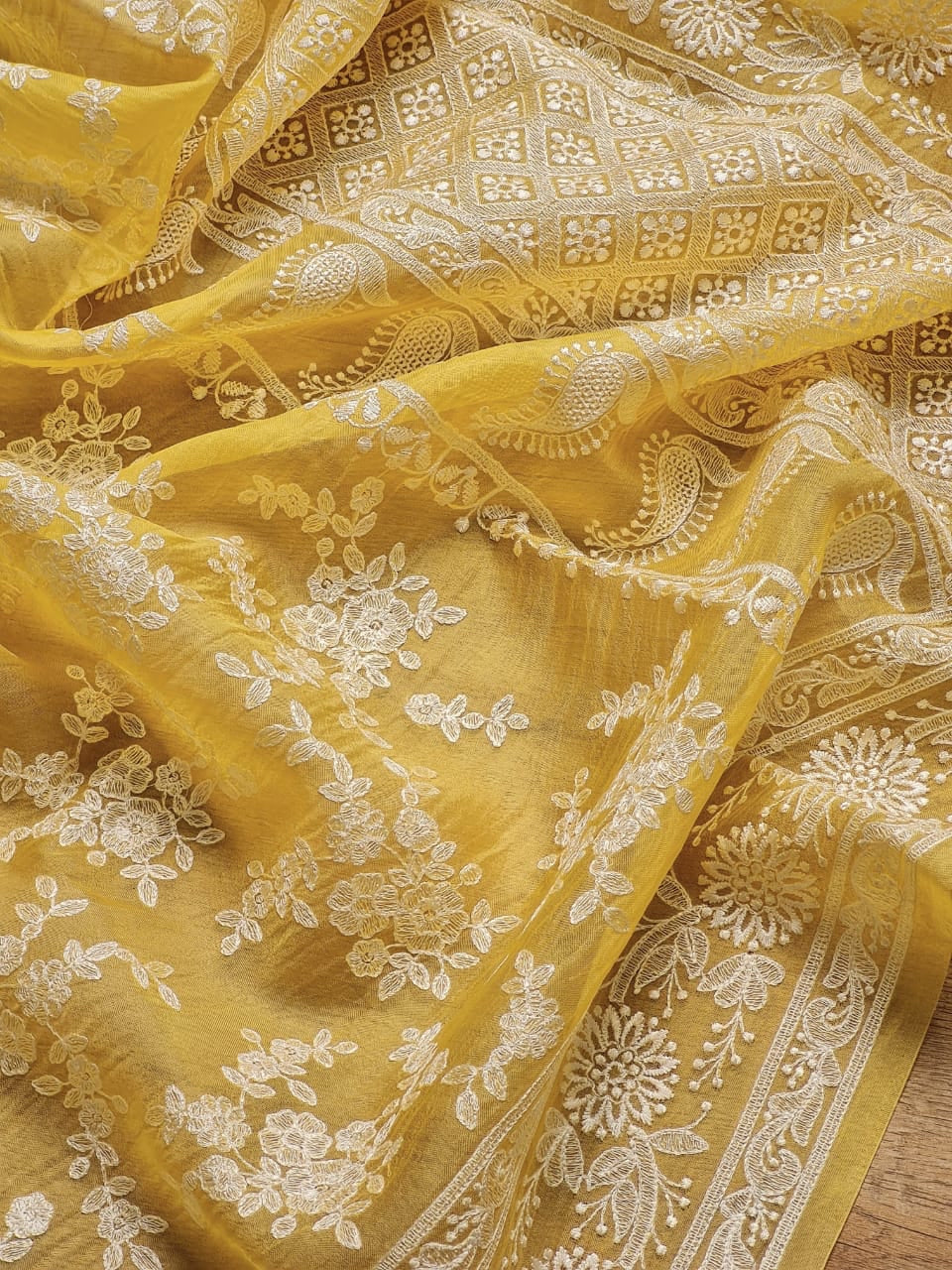 Organza Silk Saree With Chikankari Embroidery