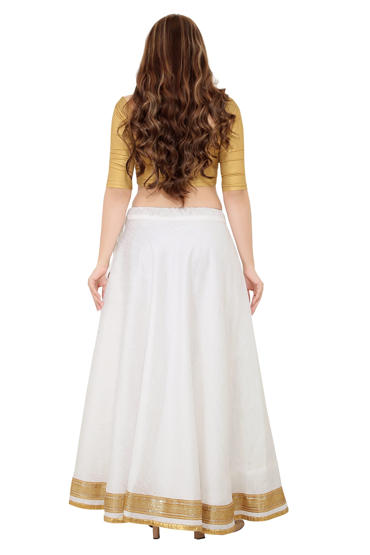 White Raw Silk Lehenga Skirt - Free Size