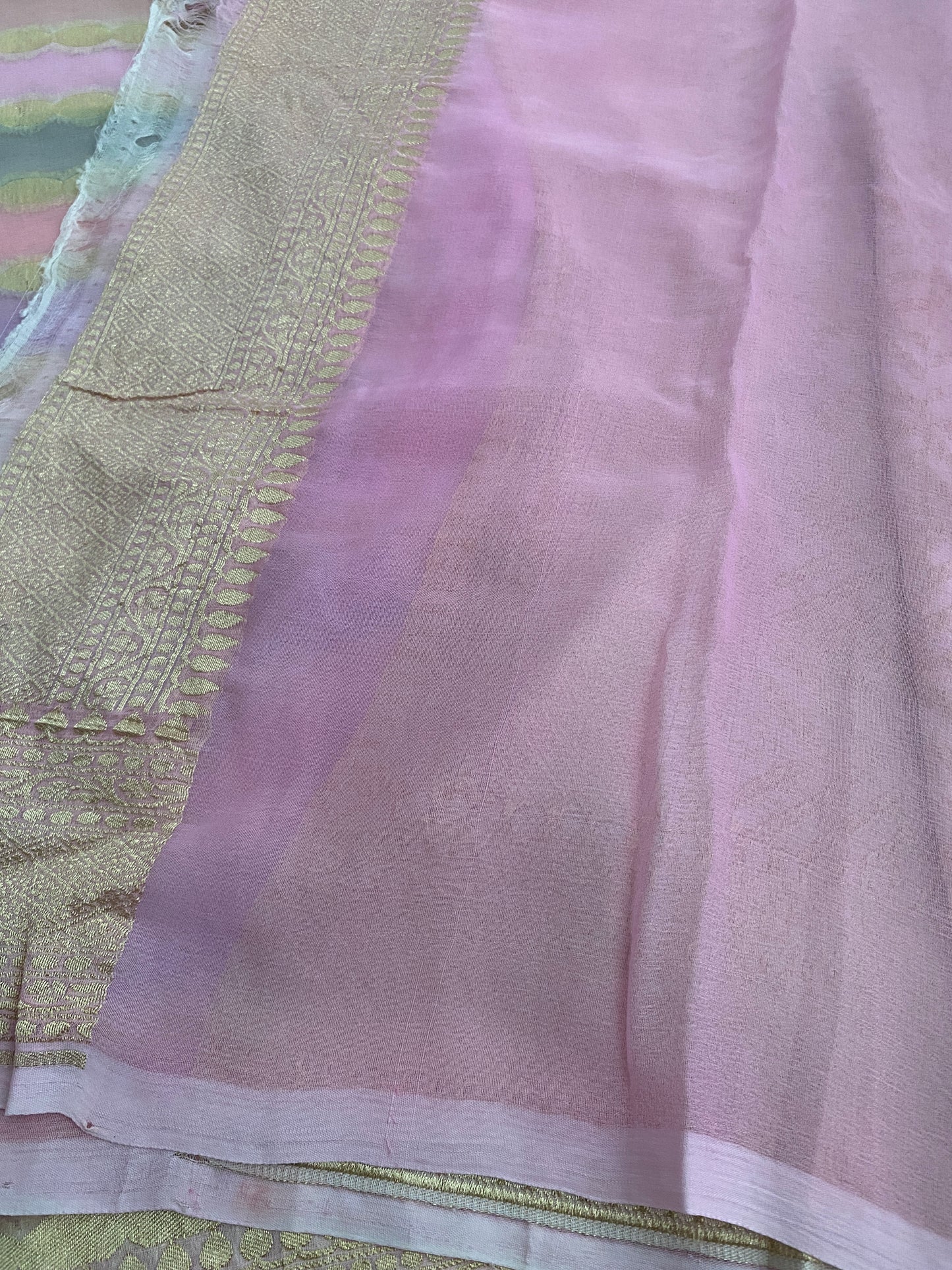 Pastel Pink Rangkat Khaddi Georgette Handloom Banarasi Saree