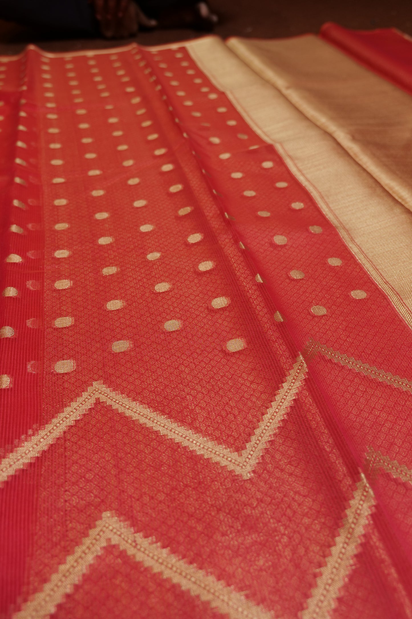 Fancy Chanderi Supernet Saree with Golden Zari Border