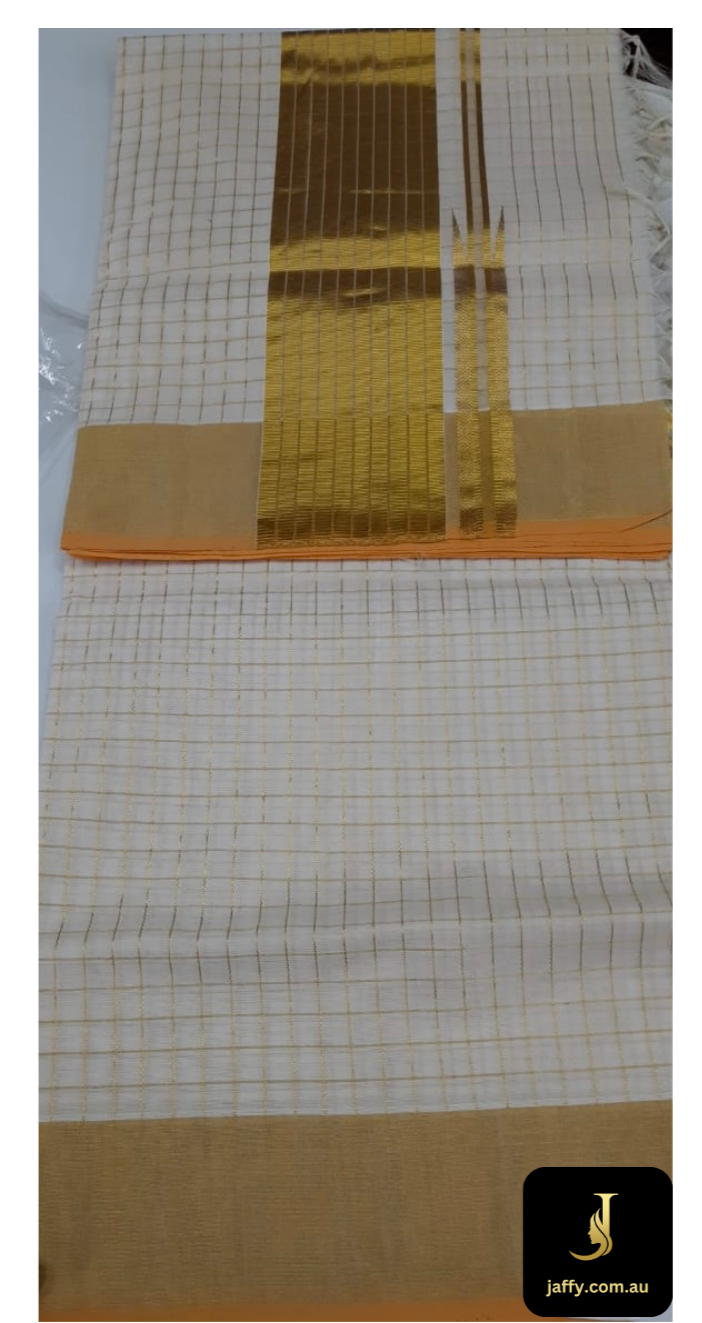 Kerala Handloom Set Saree in check pattern
