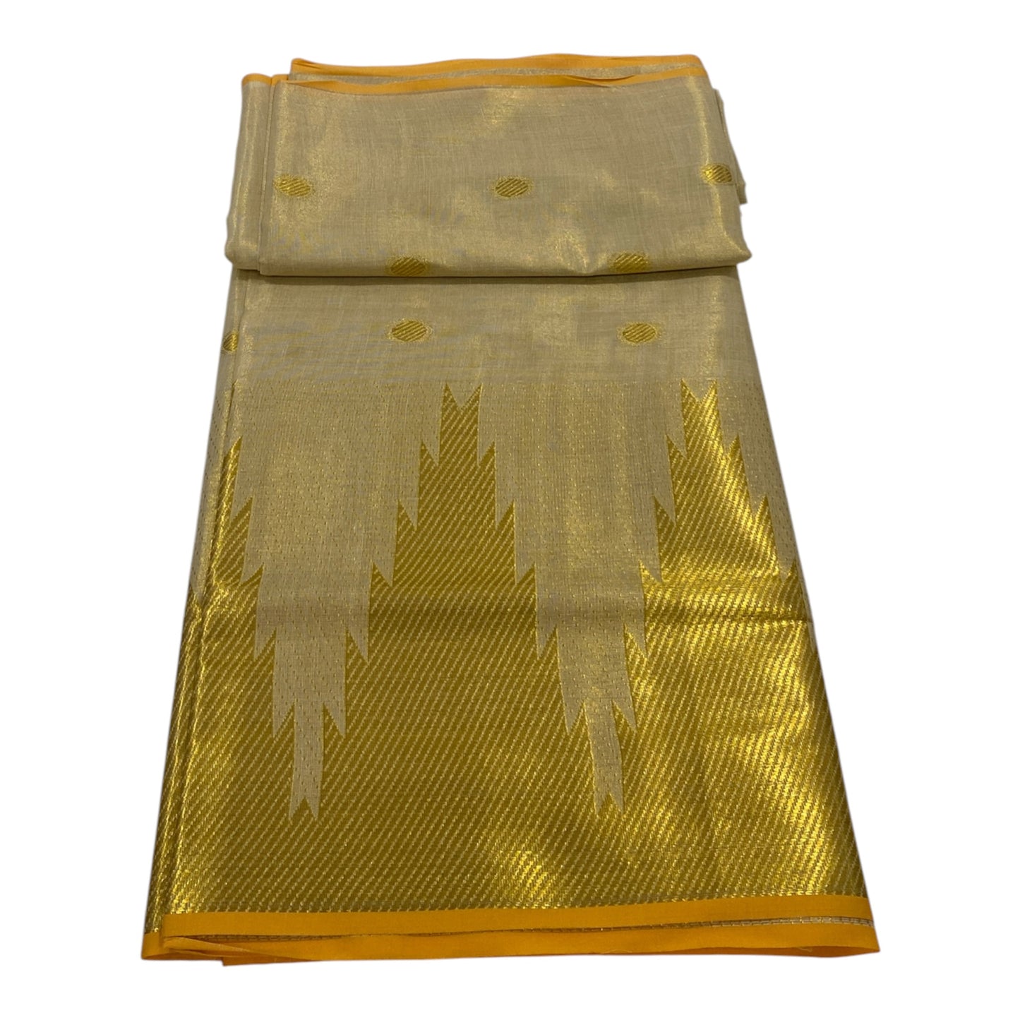 Premium Tissue Set Saree in Cream with Temple Border and Pastel Orange Accents