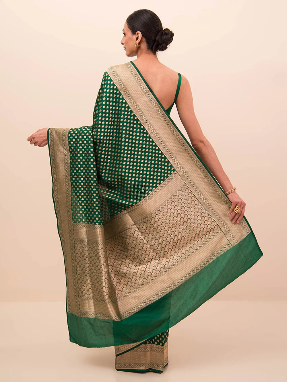 Bottle Green Booti Uppada Katan Silk Handloom Banarasi Saree