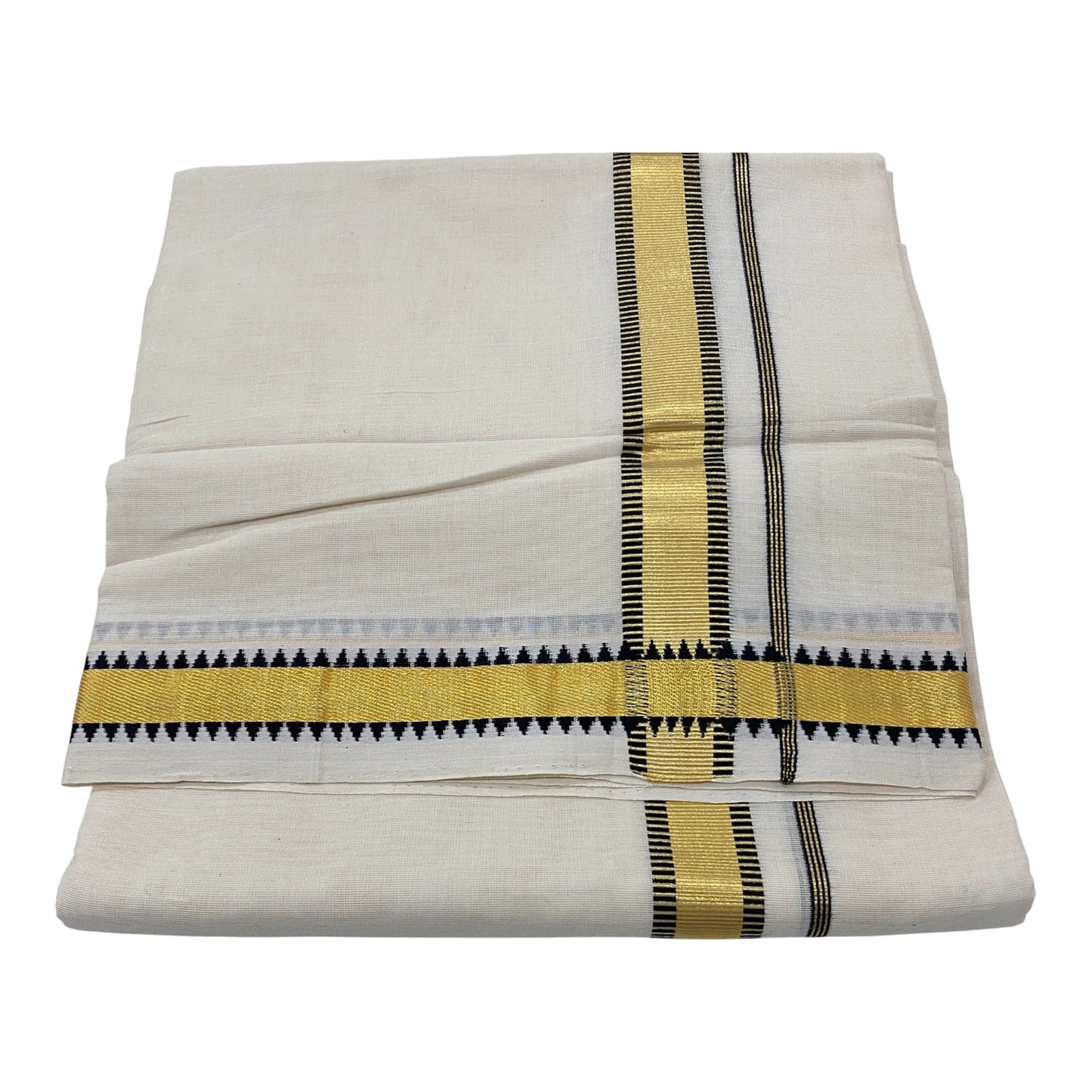 Premium Kerala Handloom Black and Gold Border Mundu - Dhoti