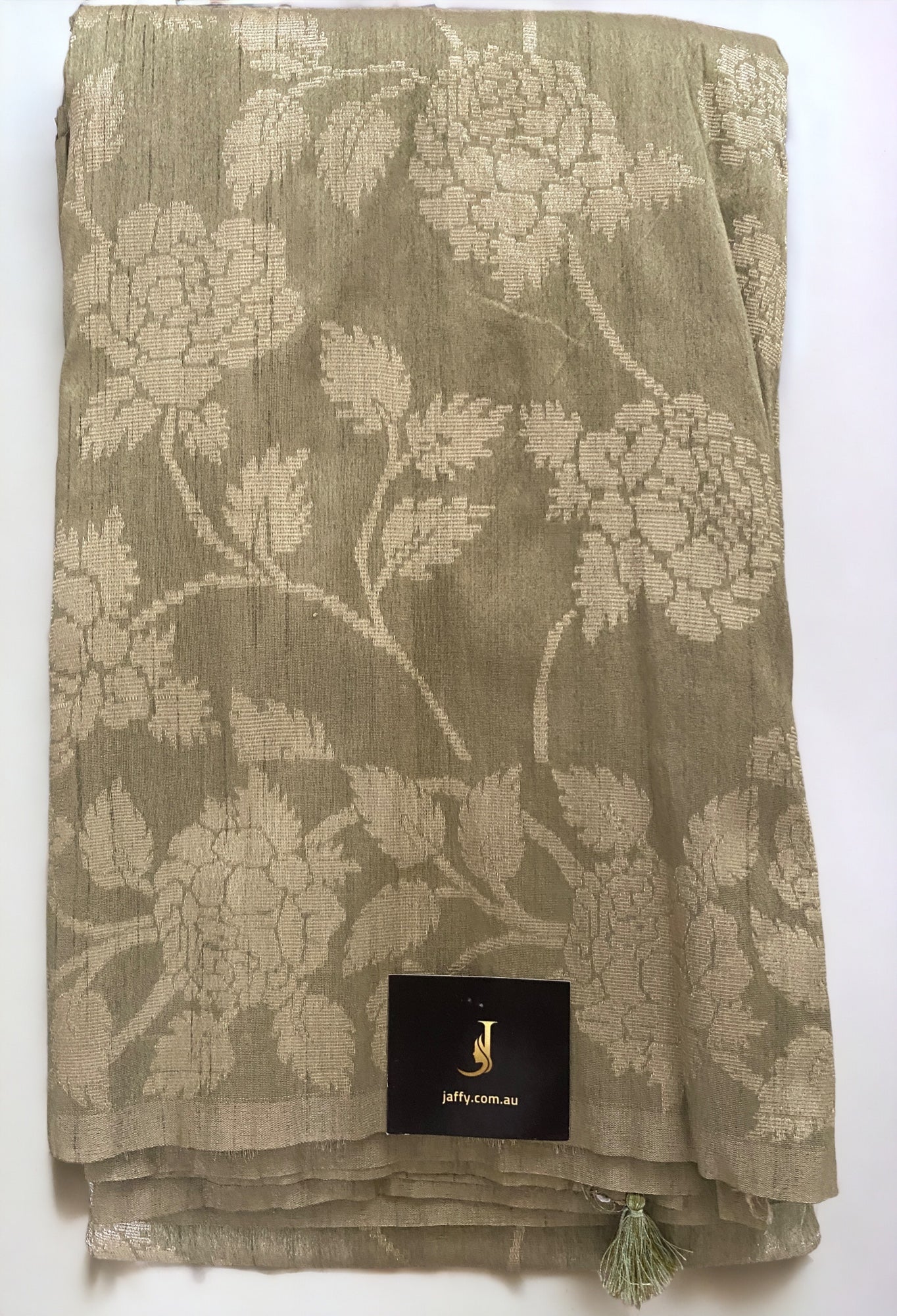 Semi Tussar Silk Saree With Antique Zari | Olive Green