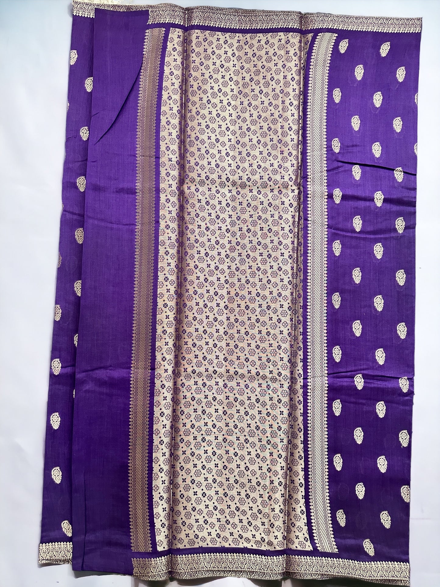 Chiniya Katan Silk Saree With Antique Zari Works | Royal Purple