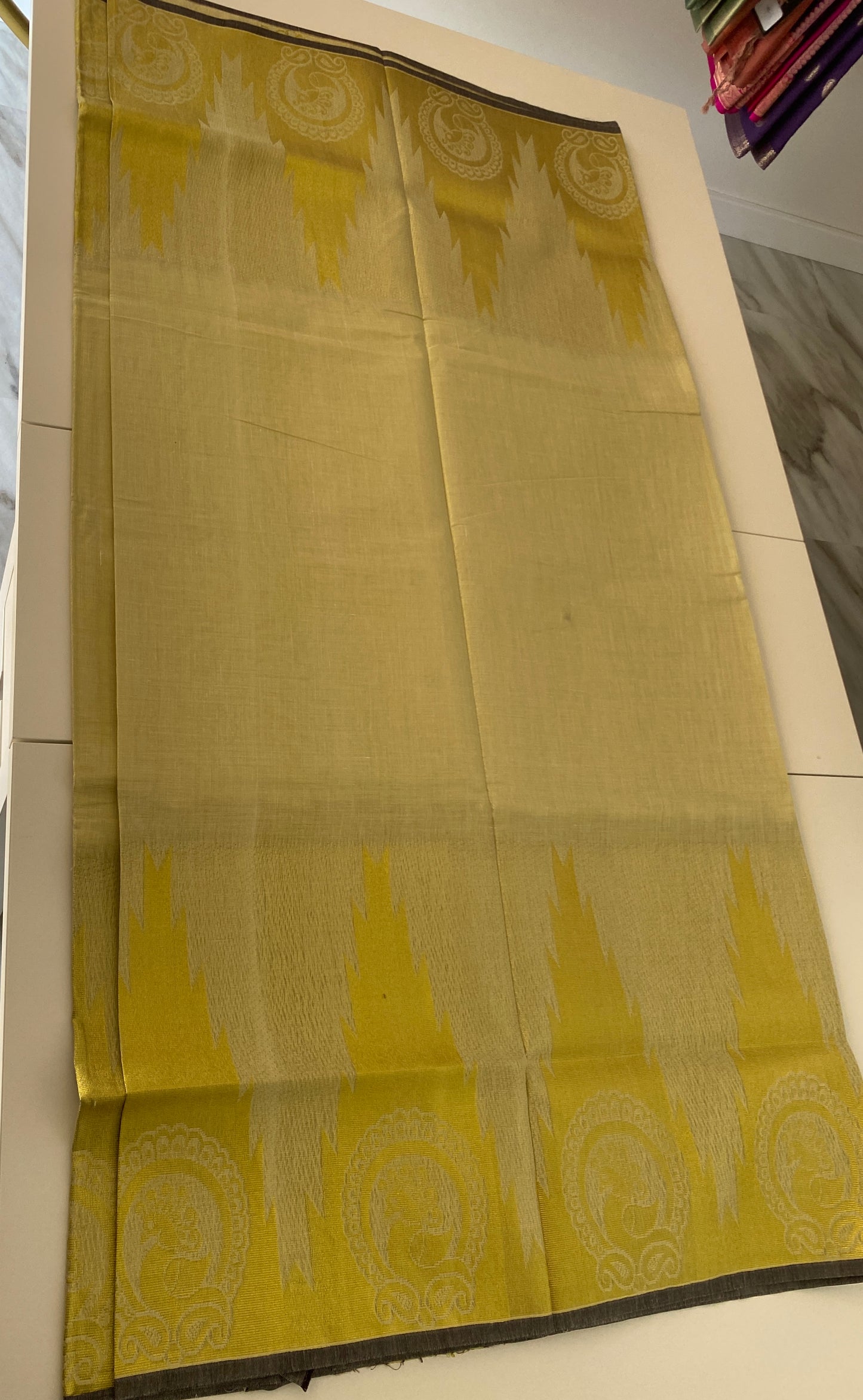 Kerala Tissue Set Saree With Temple Border | Coffee Brown and Golden Border