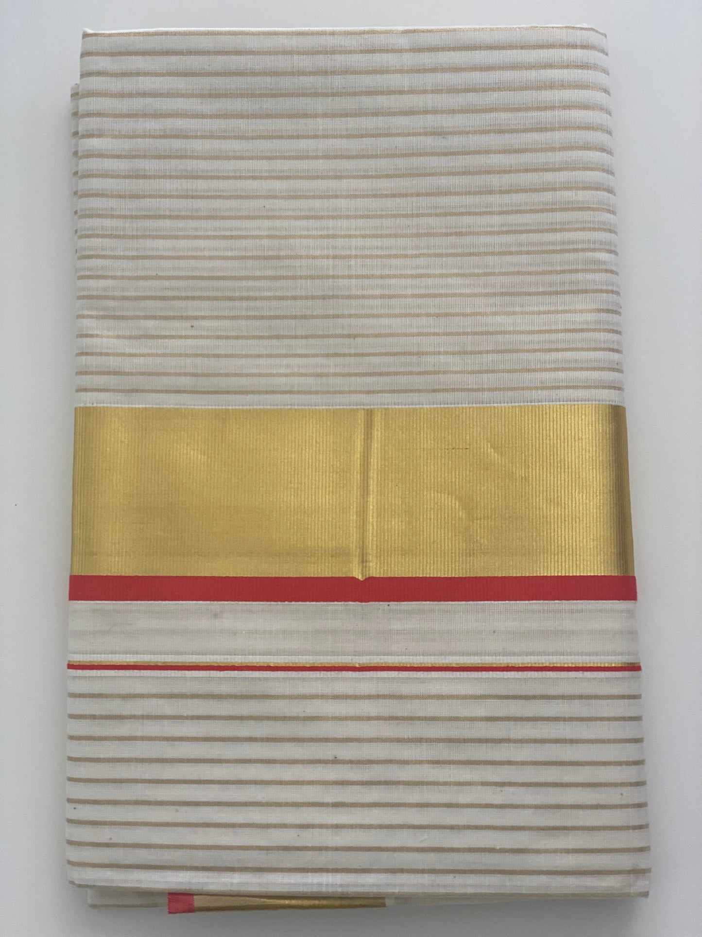 Onam Set Saree with Red and Gold Border