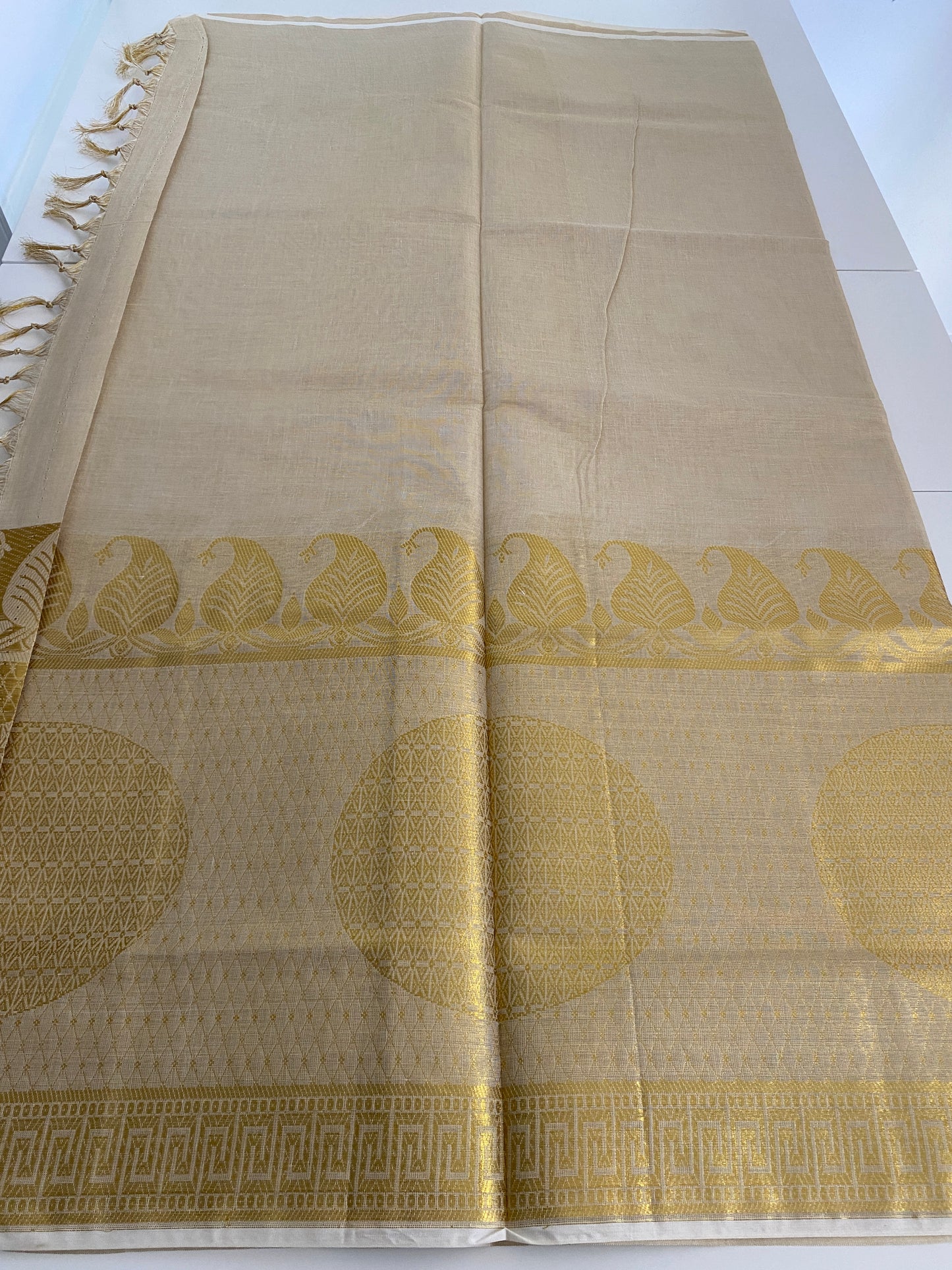 Golden Big Border Onam Saree with Unique Style