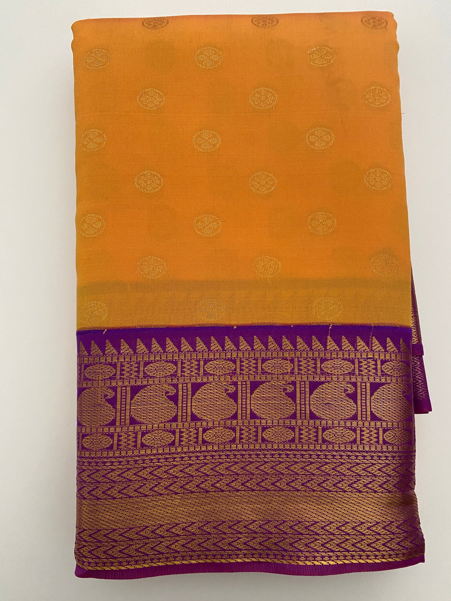 Kanchi Fancy Semi Silk Saree | Yellow and Purple Saree