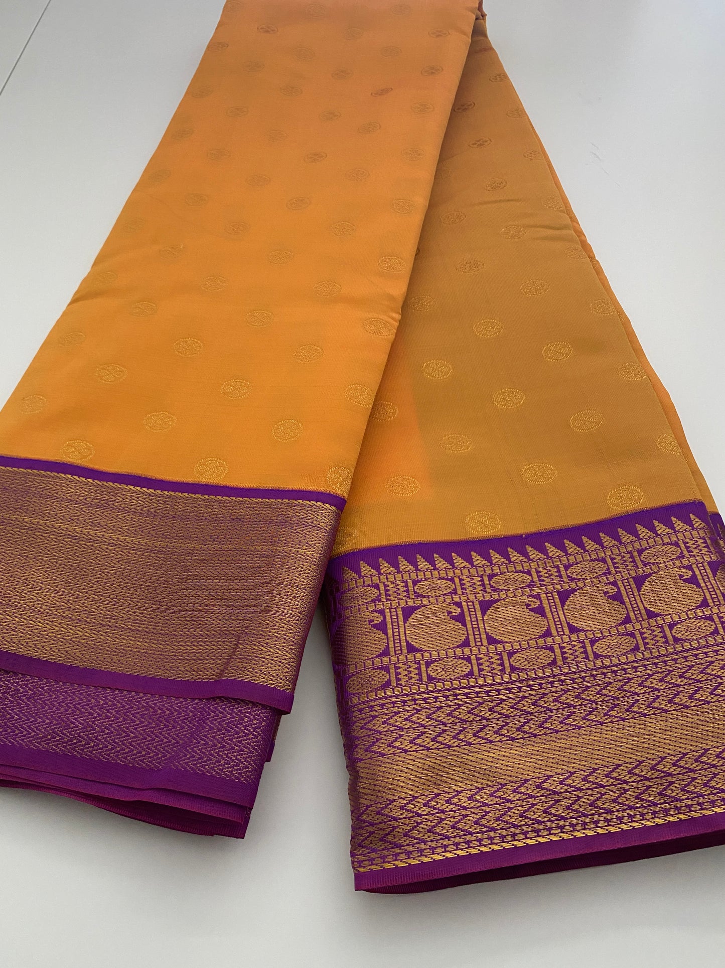 Kanchi Fancy Semi Silk Saree | Yellow and Purple Saree