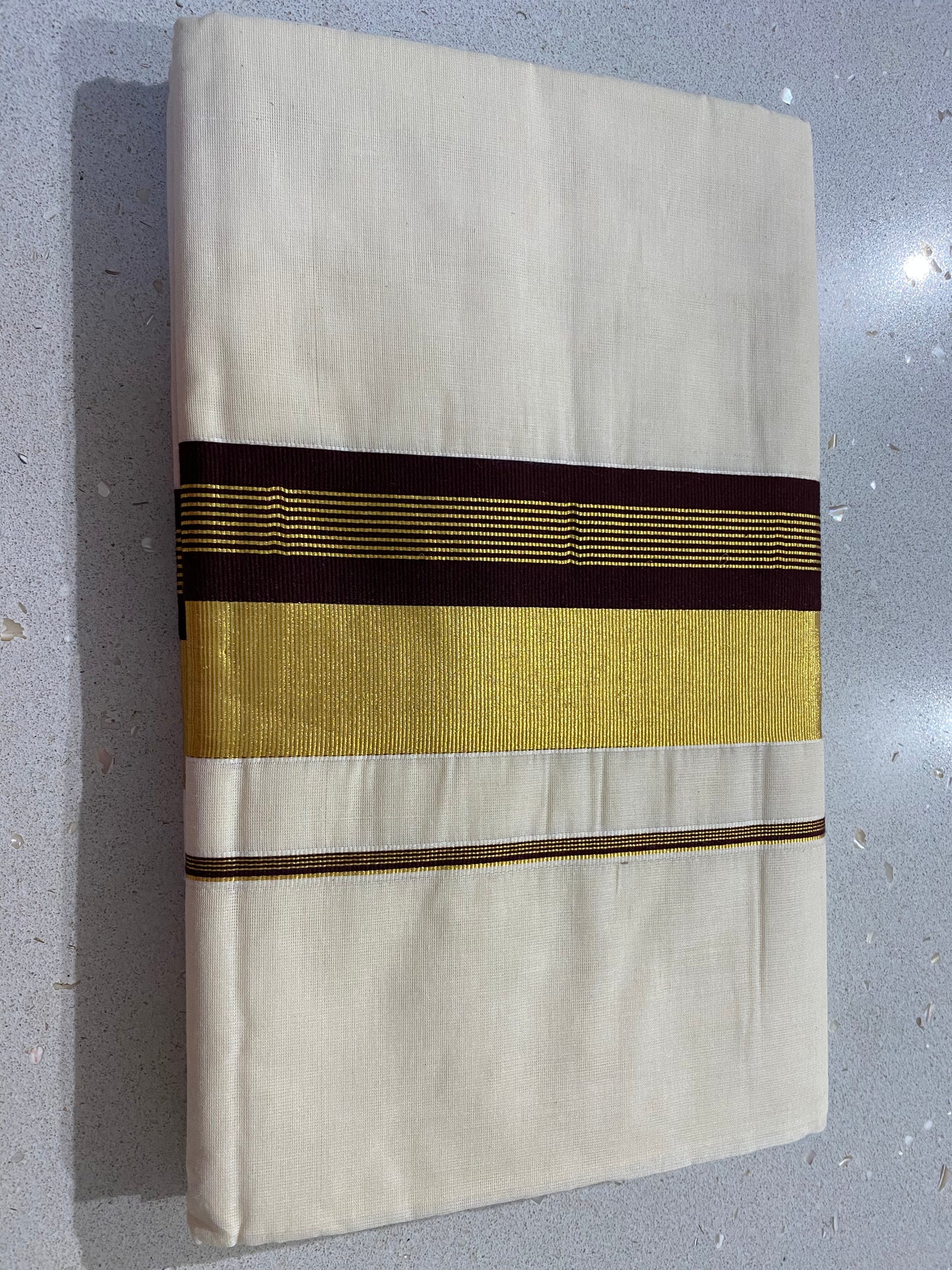 Kerala Set Saree in Brown and Golden Border