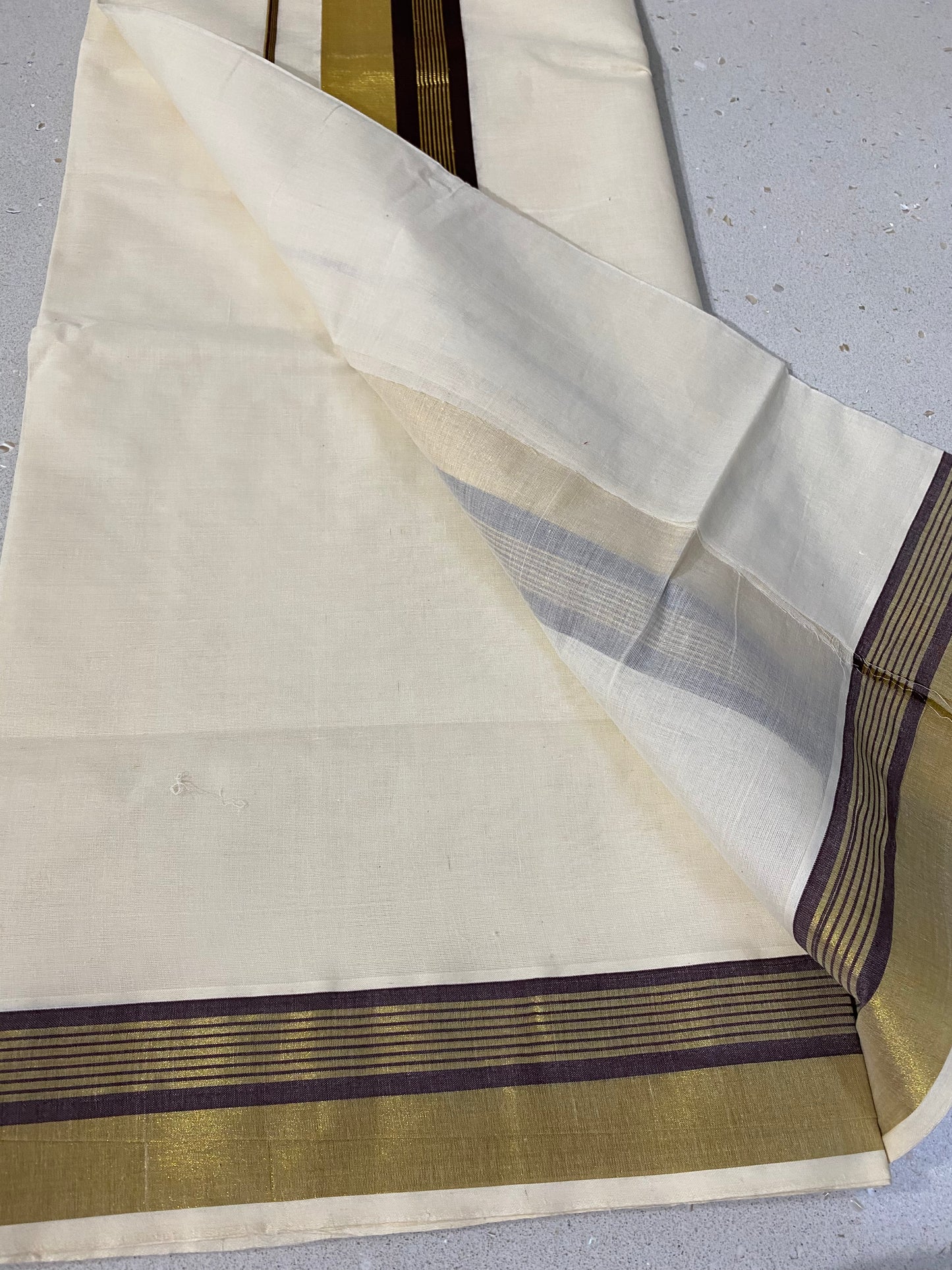 Kerala Set Saree in Brown and Golden Border