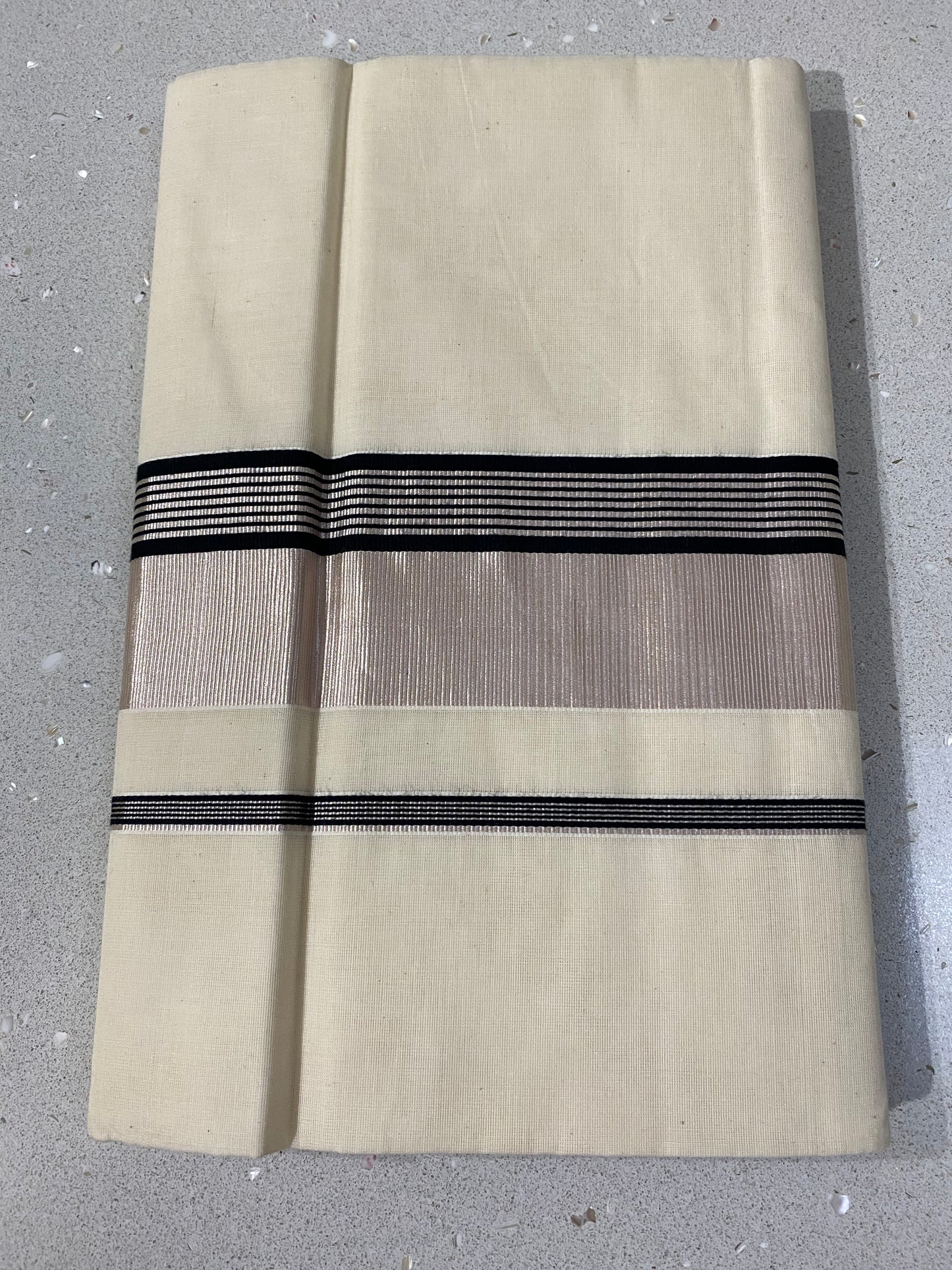 Kerala Set Saree in Silver and Black Lines | Onam Saree