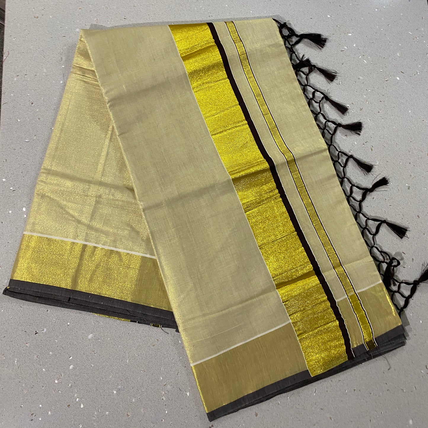 Kerala Set Saree With Brown and Golden Border | Onam Saree