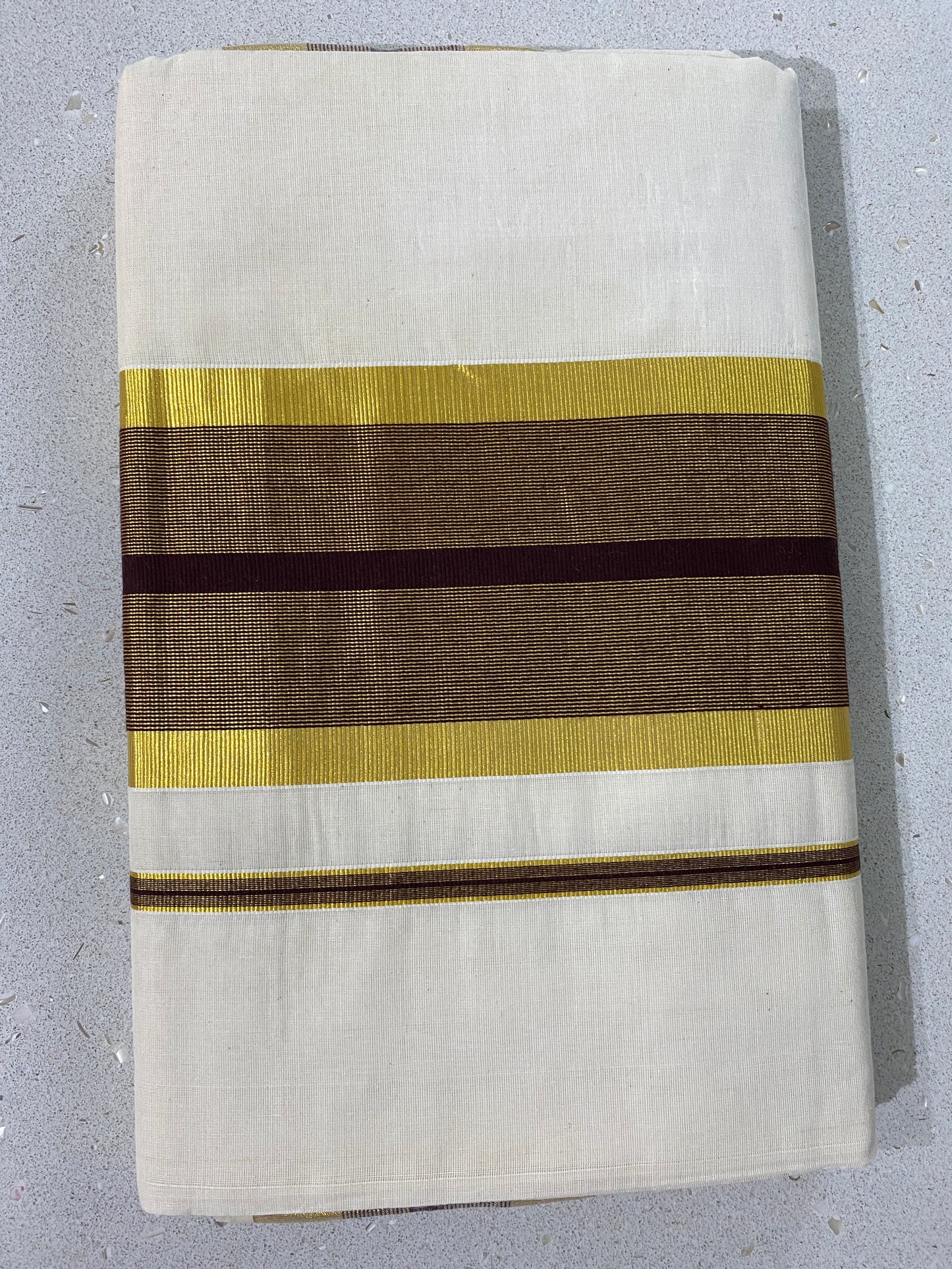 Kerala Saree With Brown And Golden Border