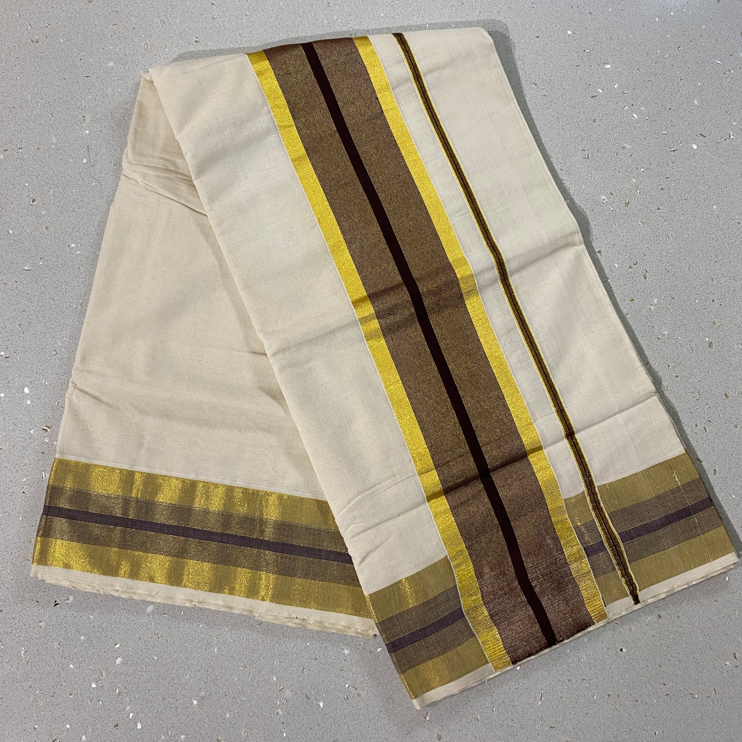 Kerala Saree With Brown And Golden Border