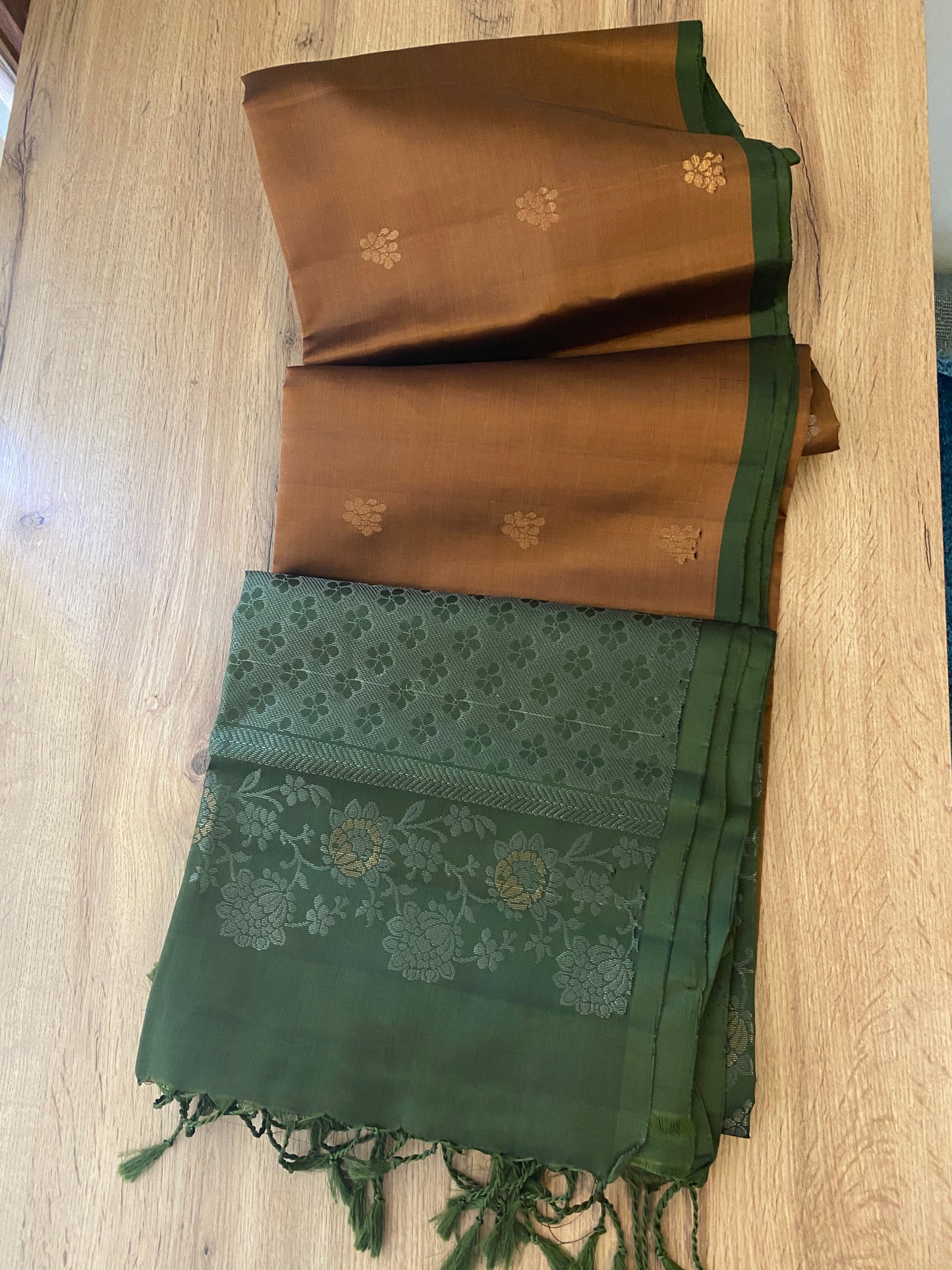 Pure Kanchipuram Soft Silk Saree in Chocolate Brown and Green | Silk Mark Certified