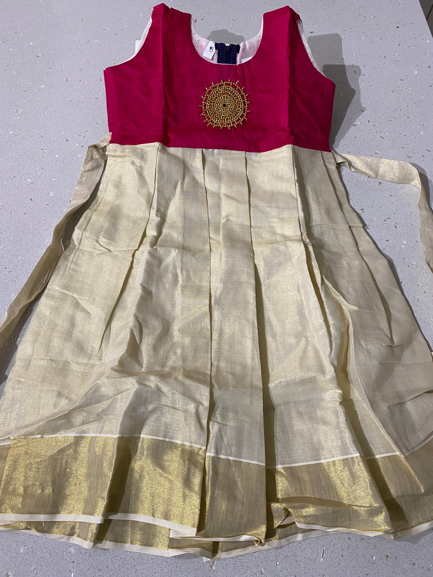 Pink Kids Onam Dress - Stitched