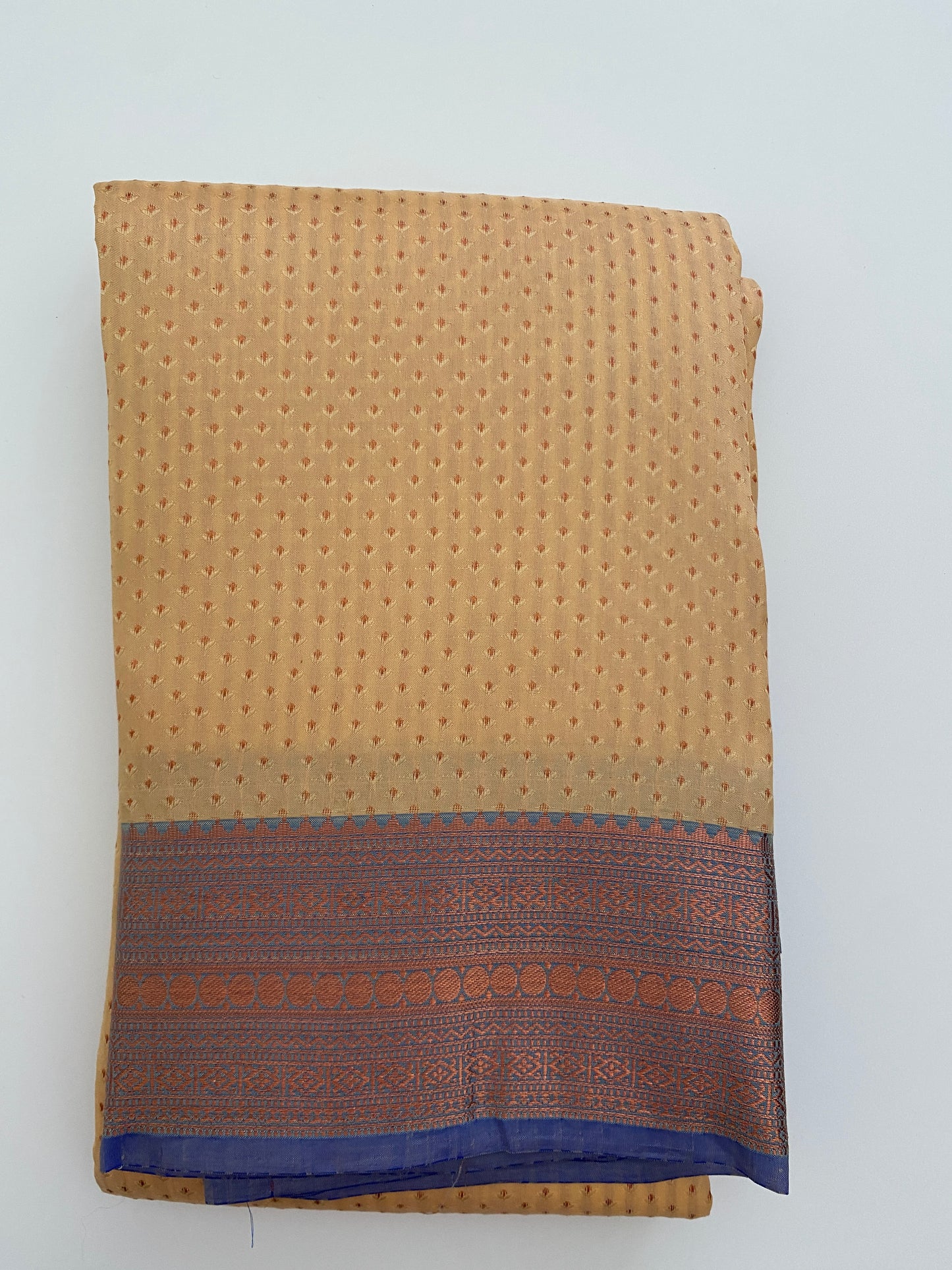 75% Pure Silk Saree - Beige and Royal Blue Saree