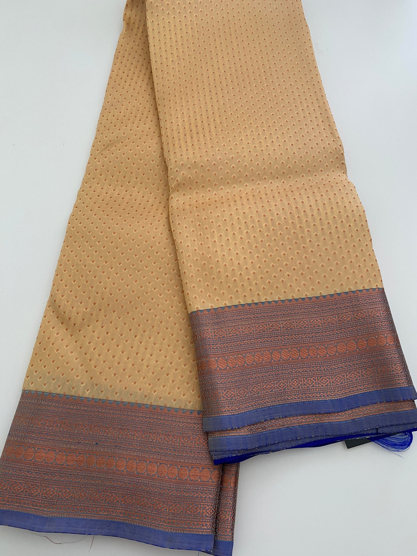 75% Pure Silk Saree - Beige and Royal Blue Saree
