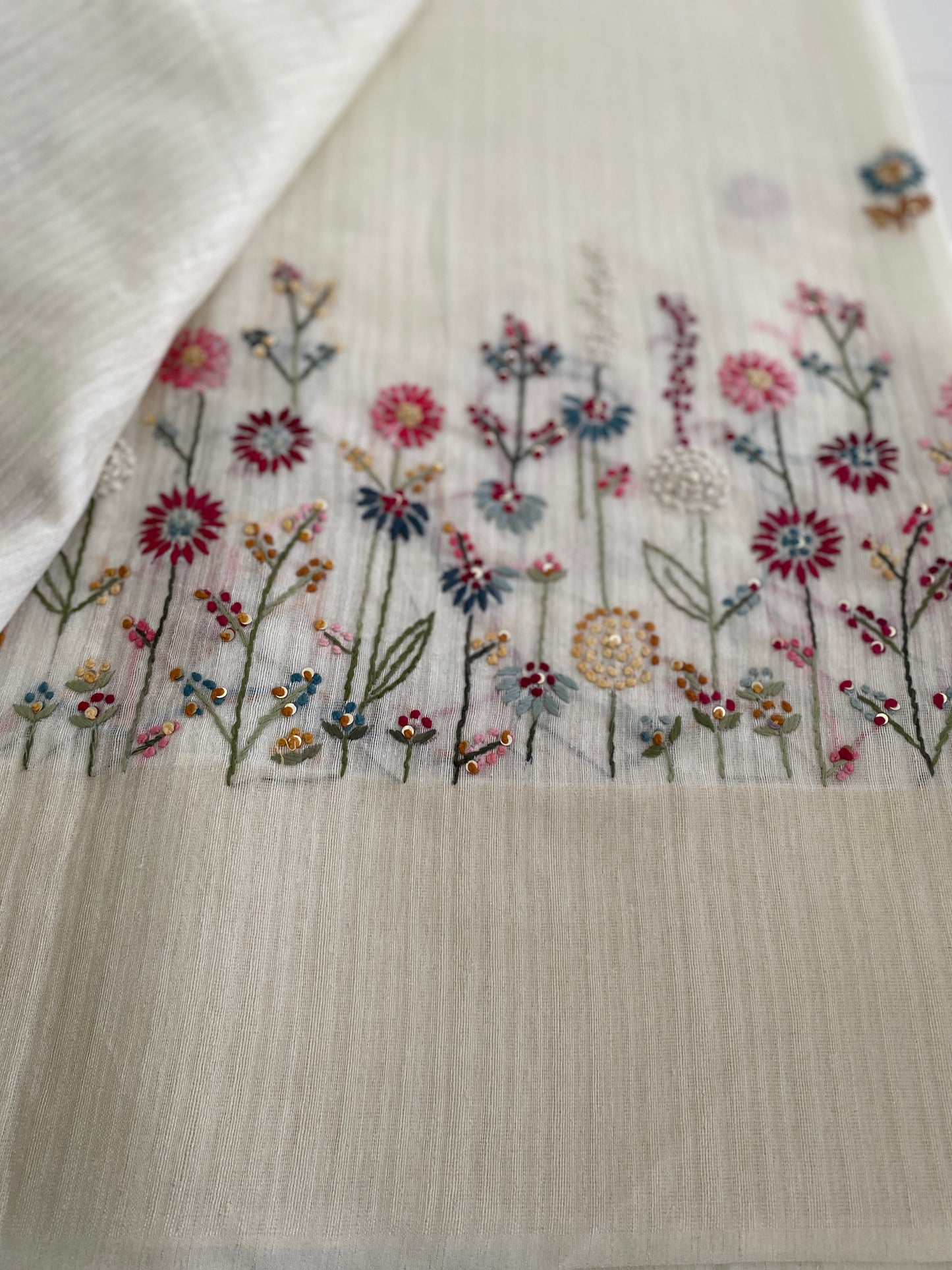 Tussar With Embroidery - Fancy White Saree