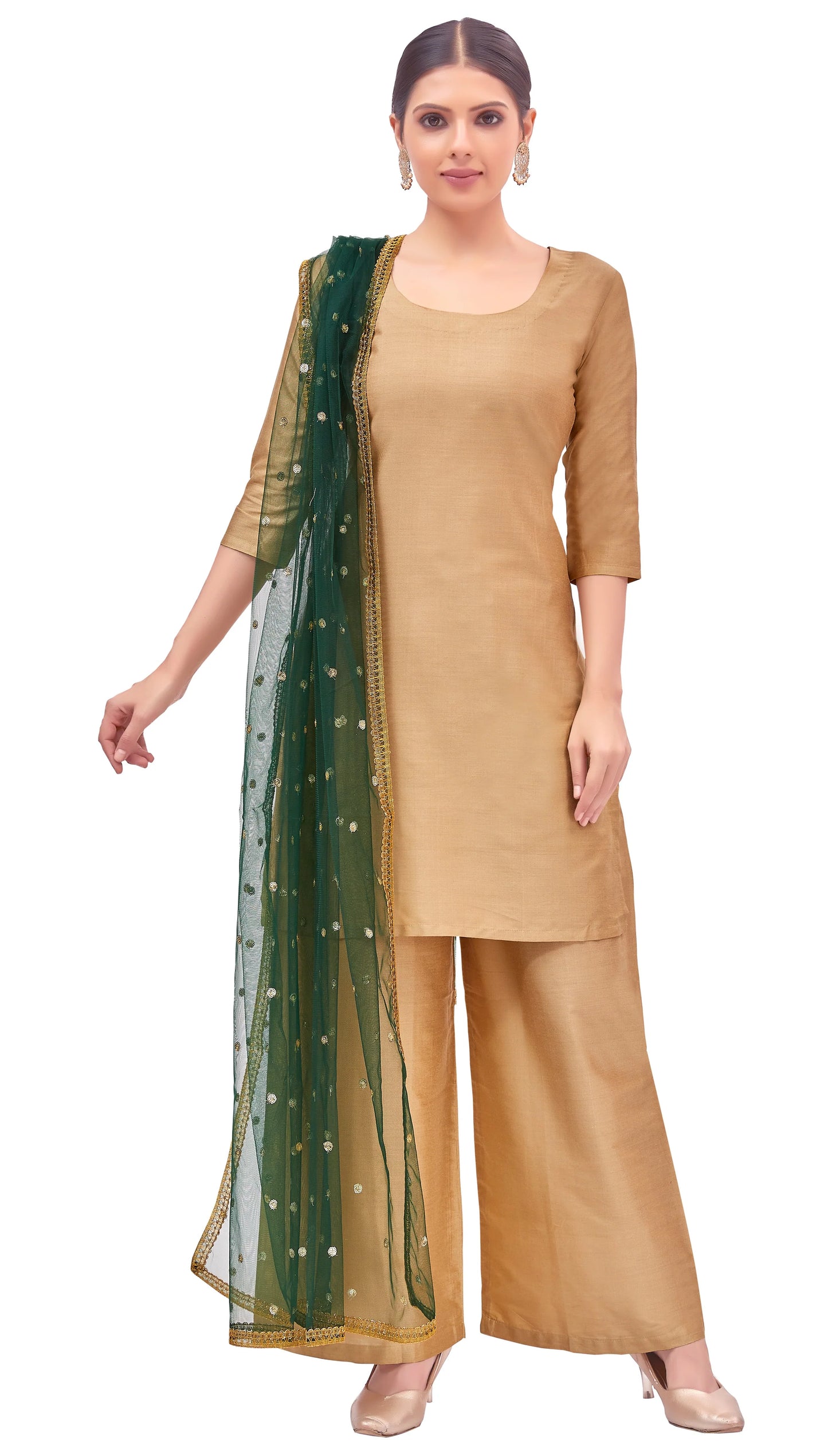 Net Embroidered Dupatta - Bottle Green
