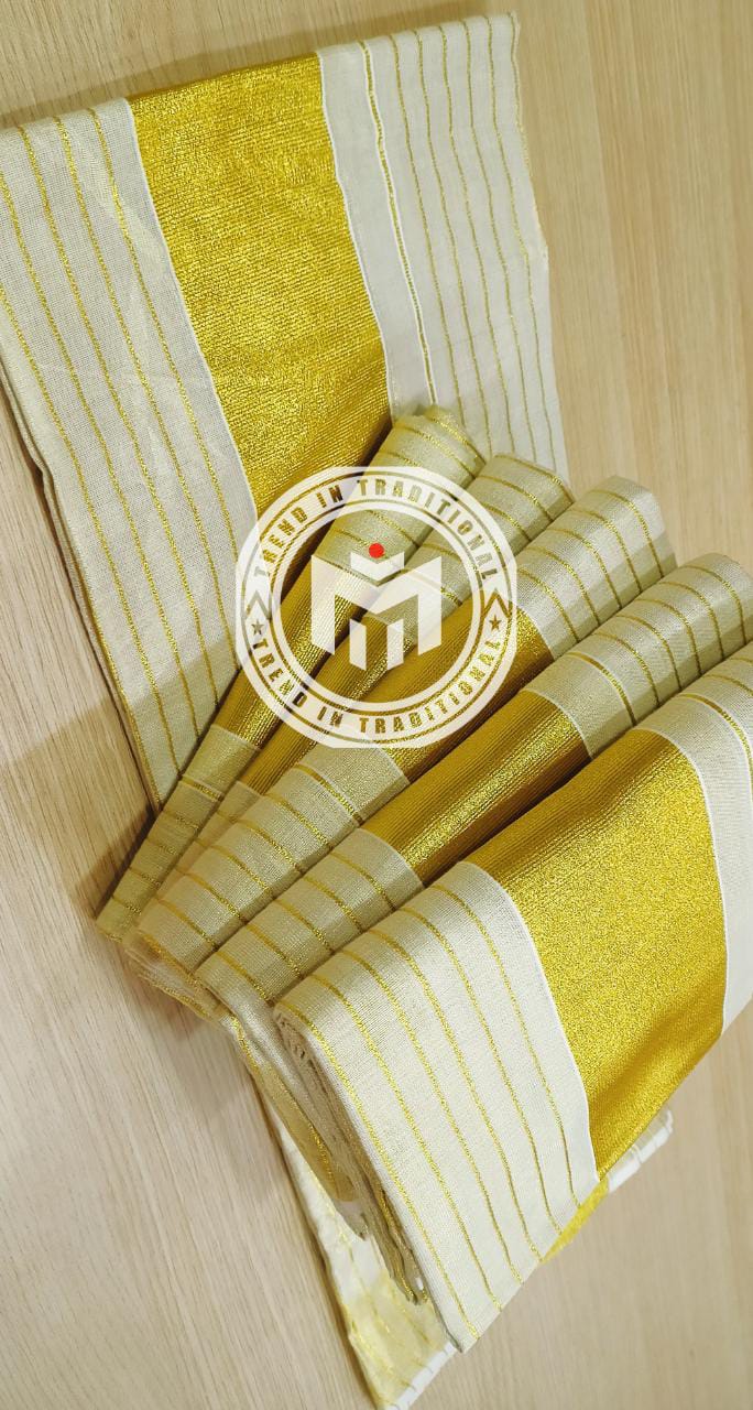 Tissue Set Mundu With Golden lines