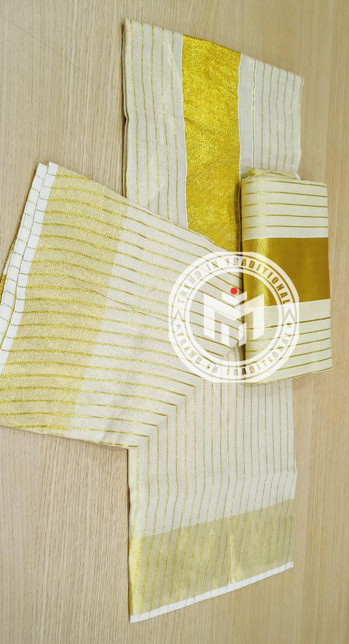 Tissue Set Mundu With Golden lines