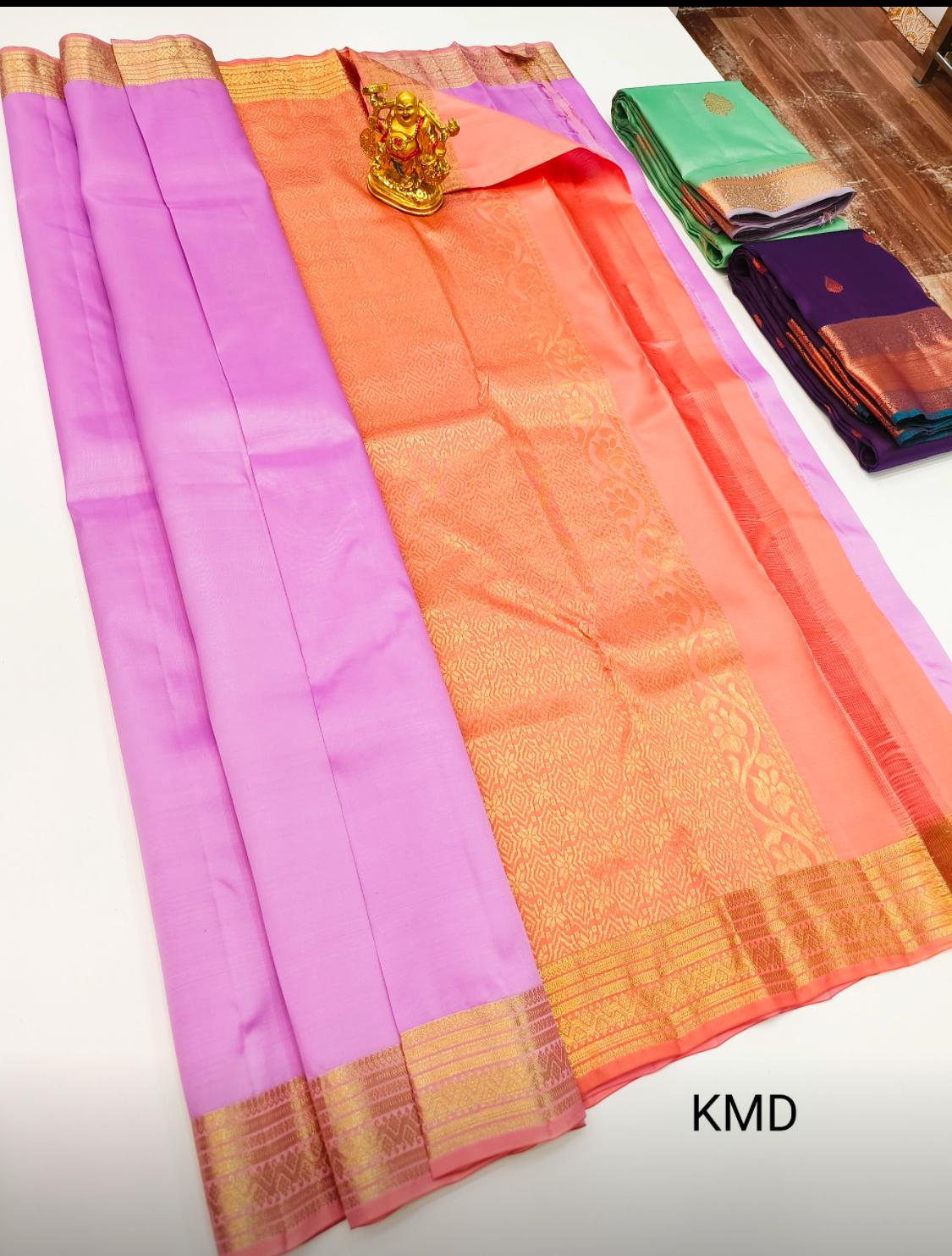 75% Pure Silk Saree - Lavender and Peach Color Saree