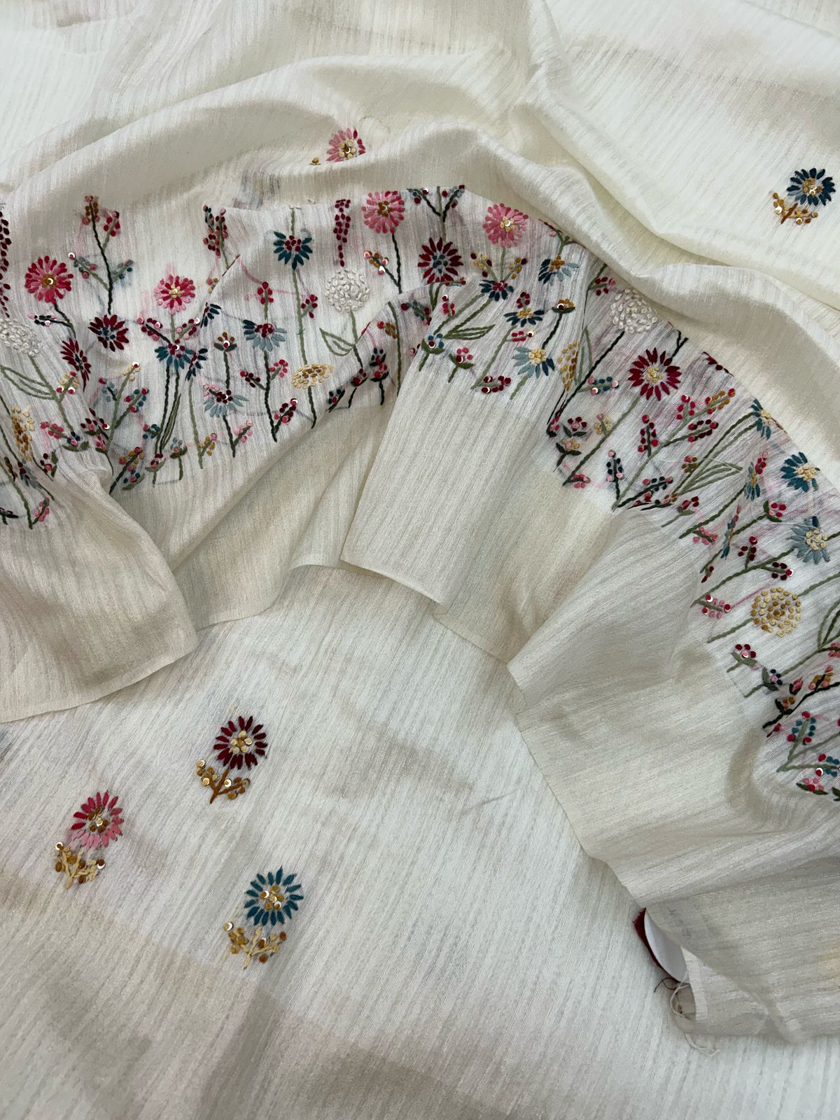 Tussar With Embroidery - Fancy White Saree