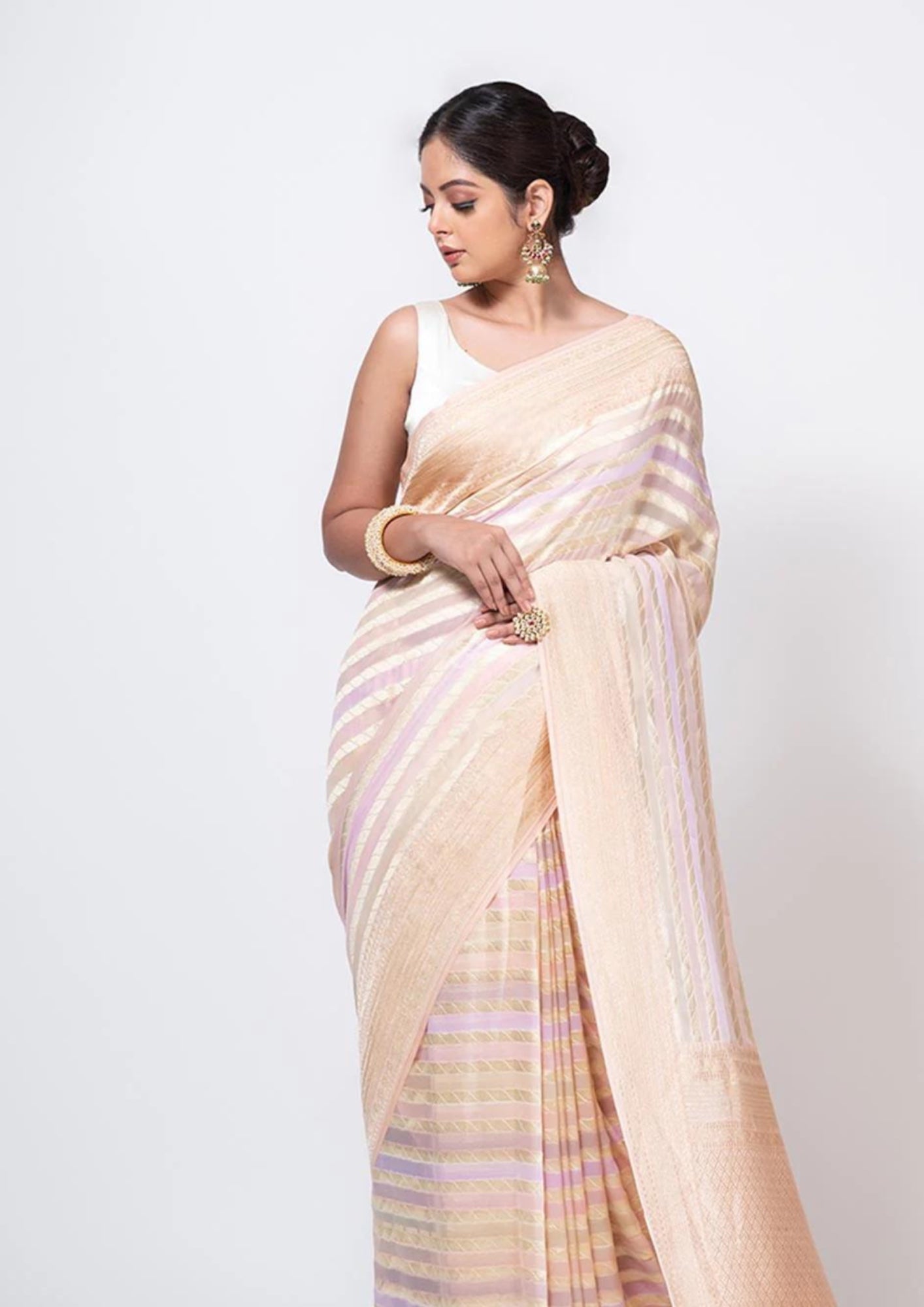 Pastel Pink Rangkat Khaddi Georgette Handloom Banarasi Saree