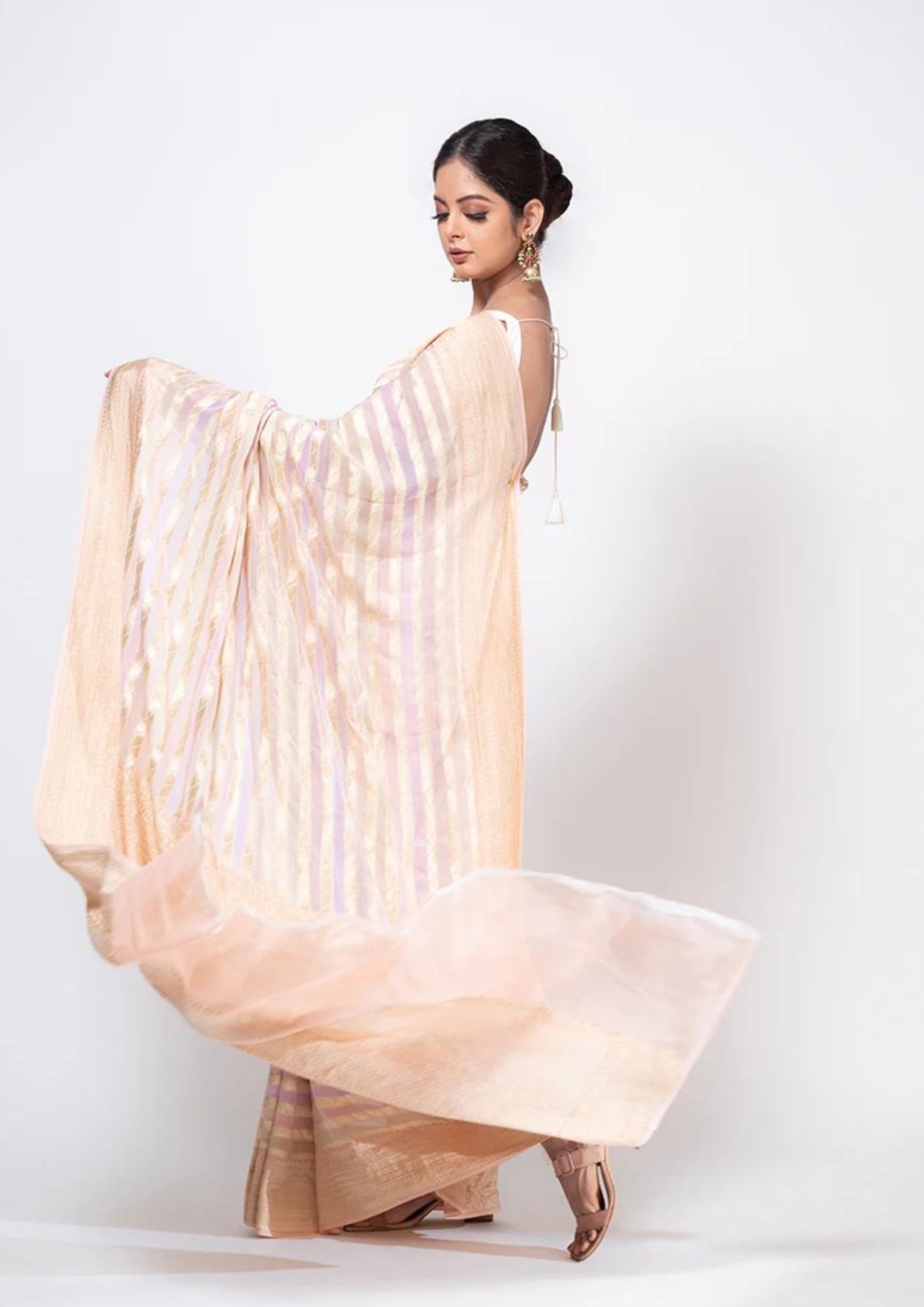 Pastel Pink Rangkat Khaddi Georgette Handloom Banarasi Saree