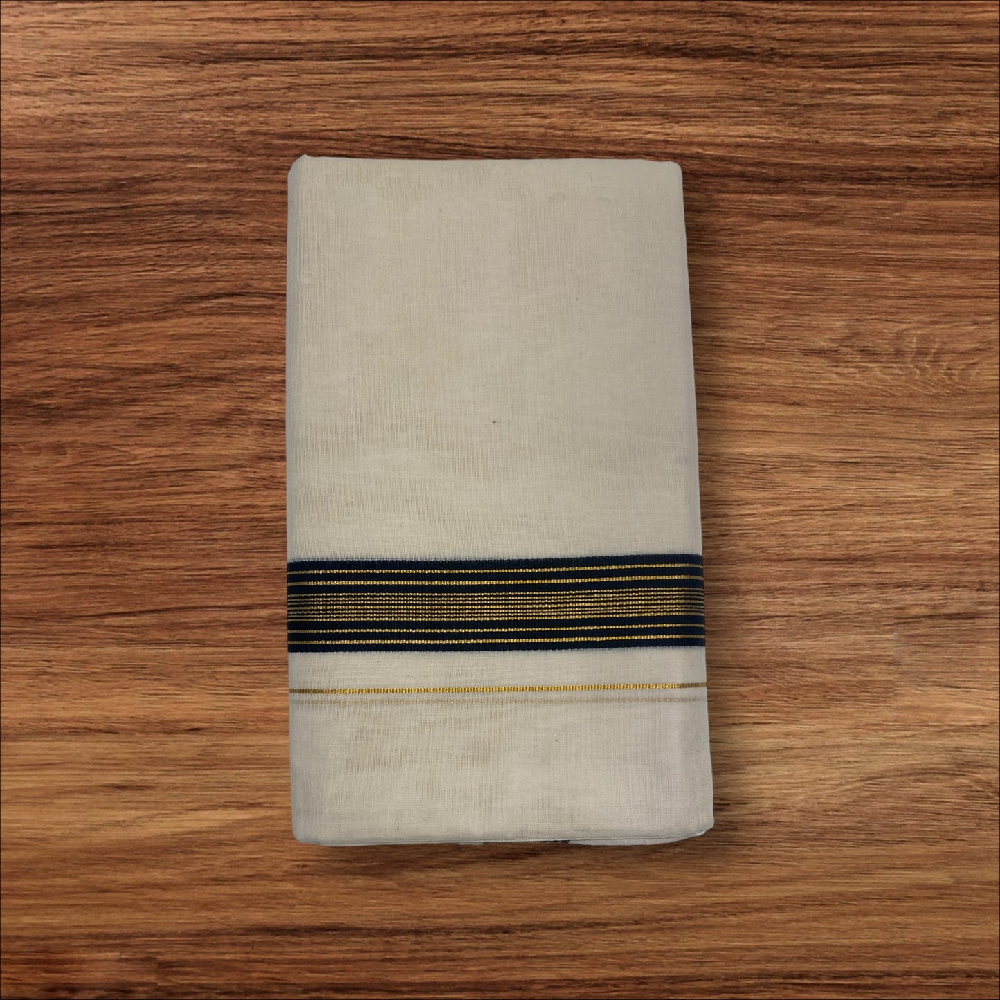 Handloom Kerala Cotton Mundu for Gents with Gold And Black Zari Border