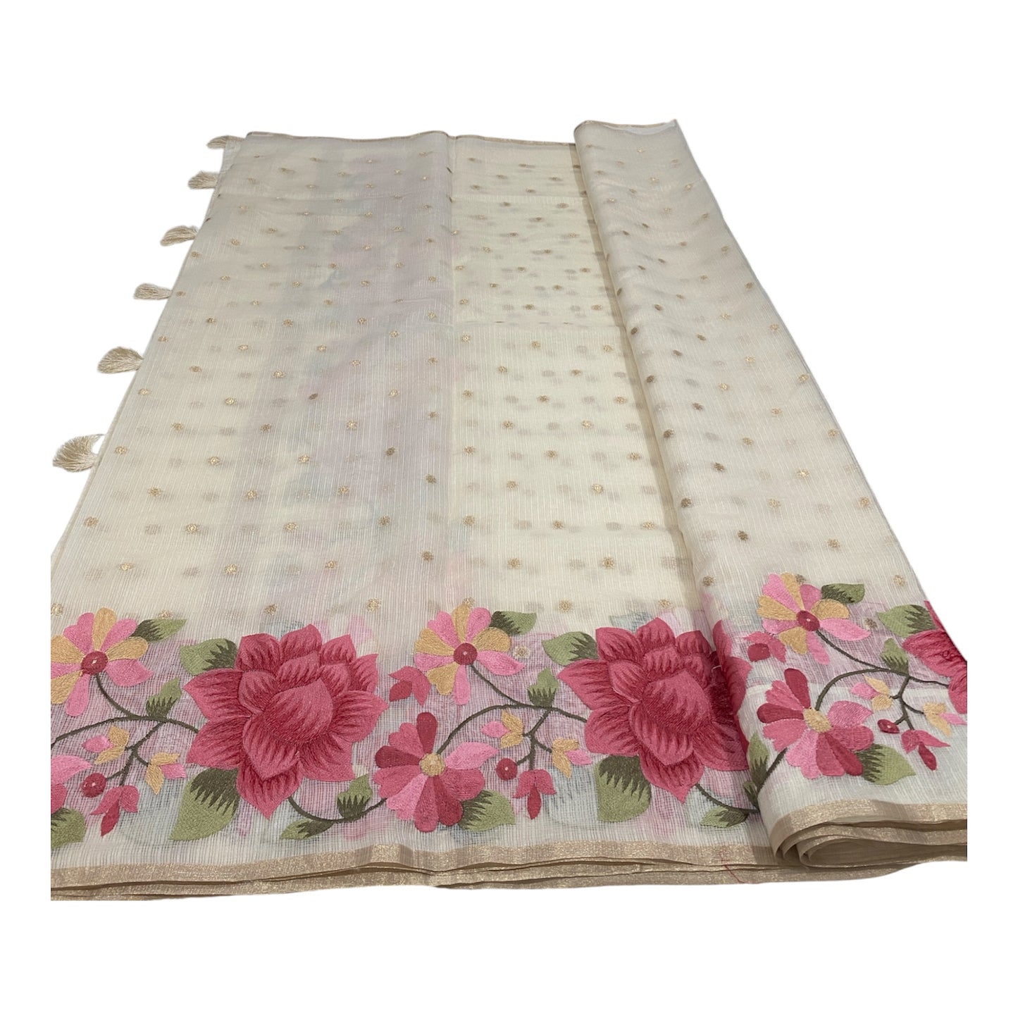 Fancy Kota Saree in Off White with Rich Embroidery Work