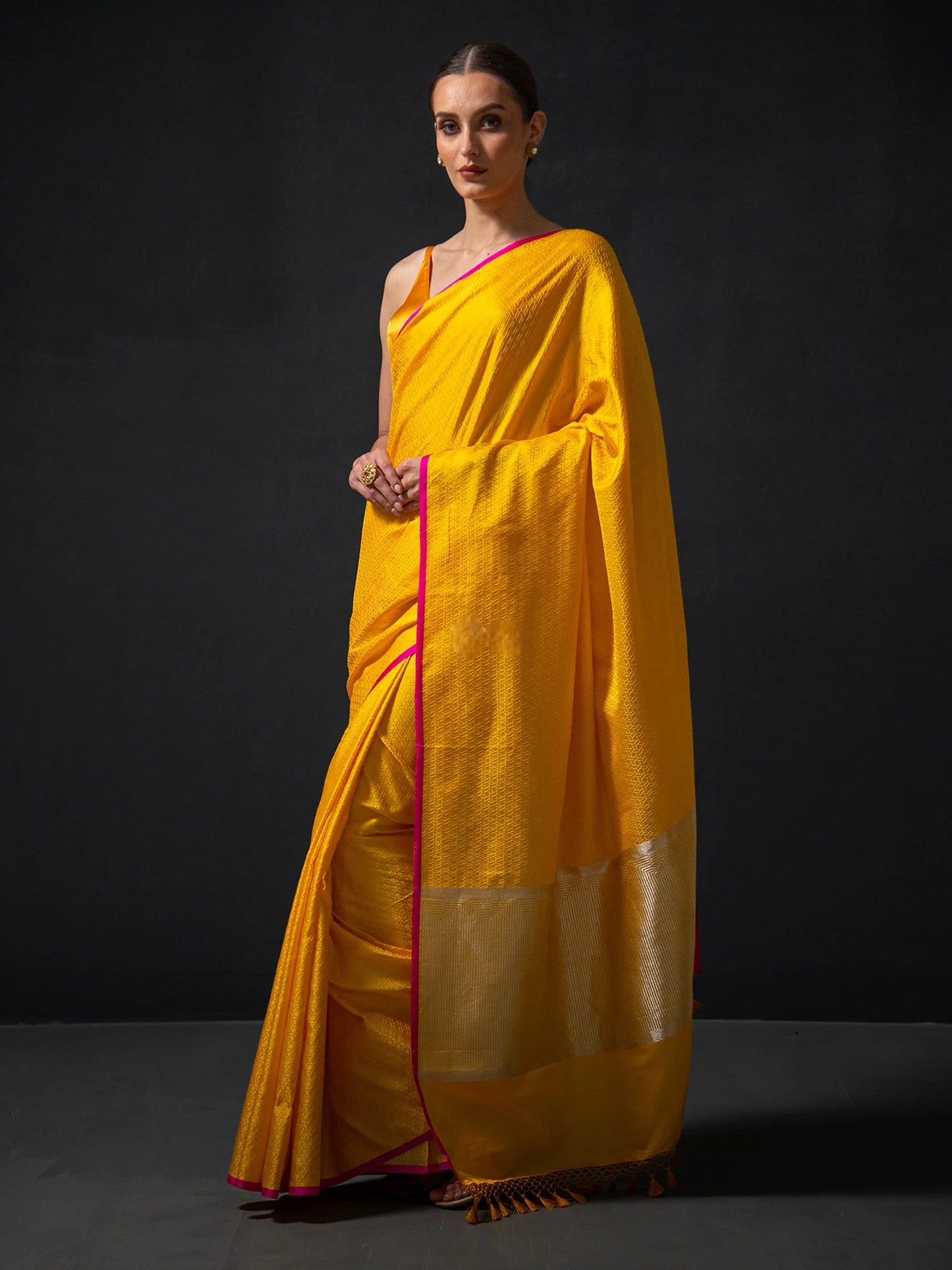 Yellow Satin Tanchoi Handloom Banarasi Saree