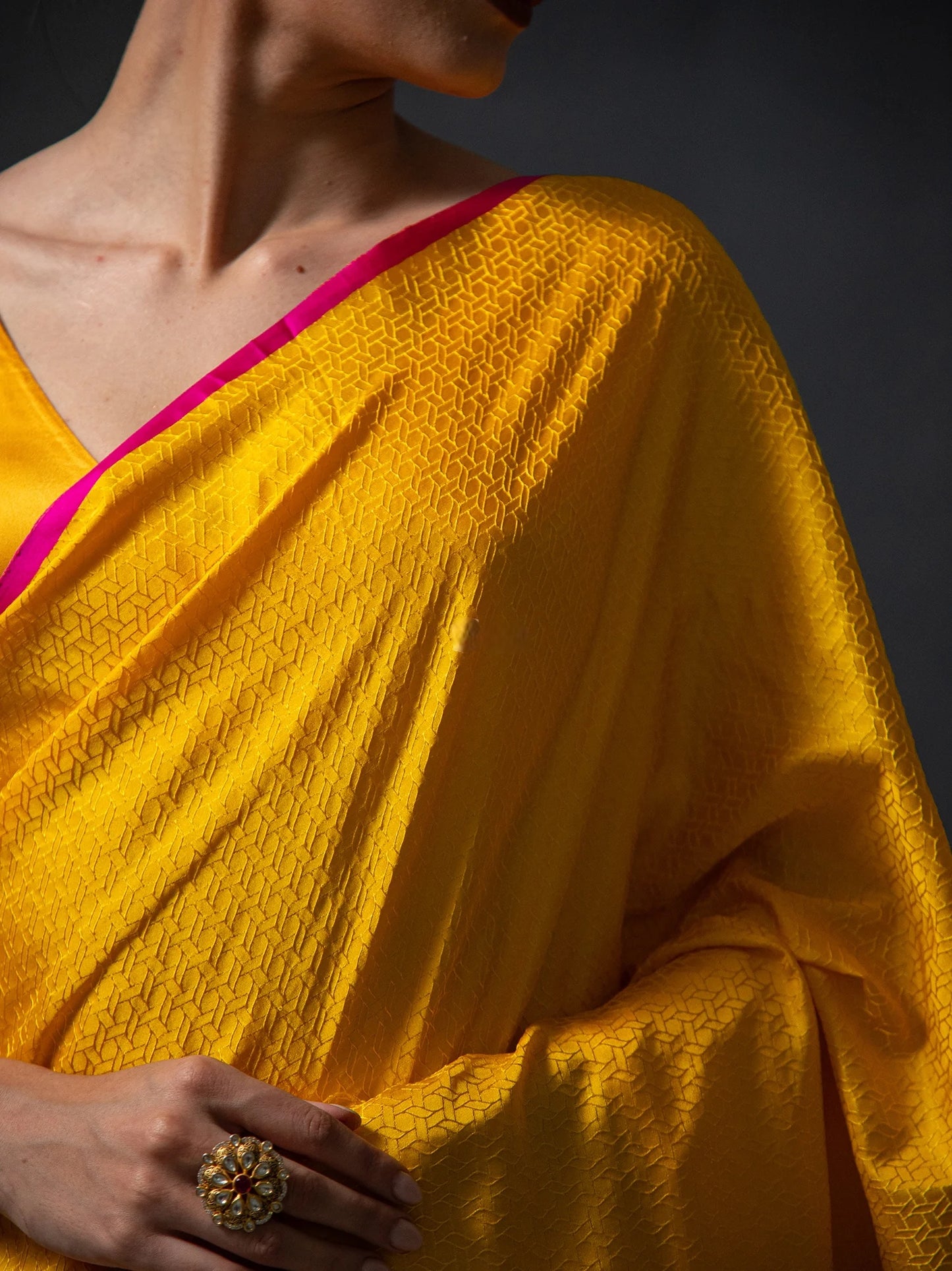 Yellow Satin Tanchoi Handloom Banarasi Saree