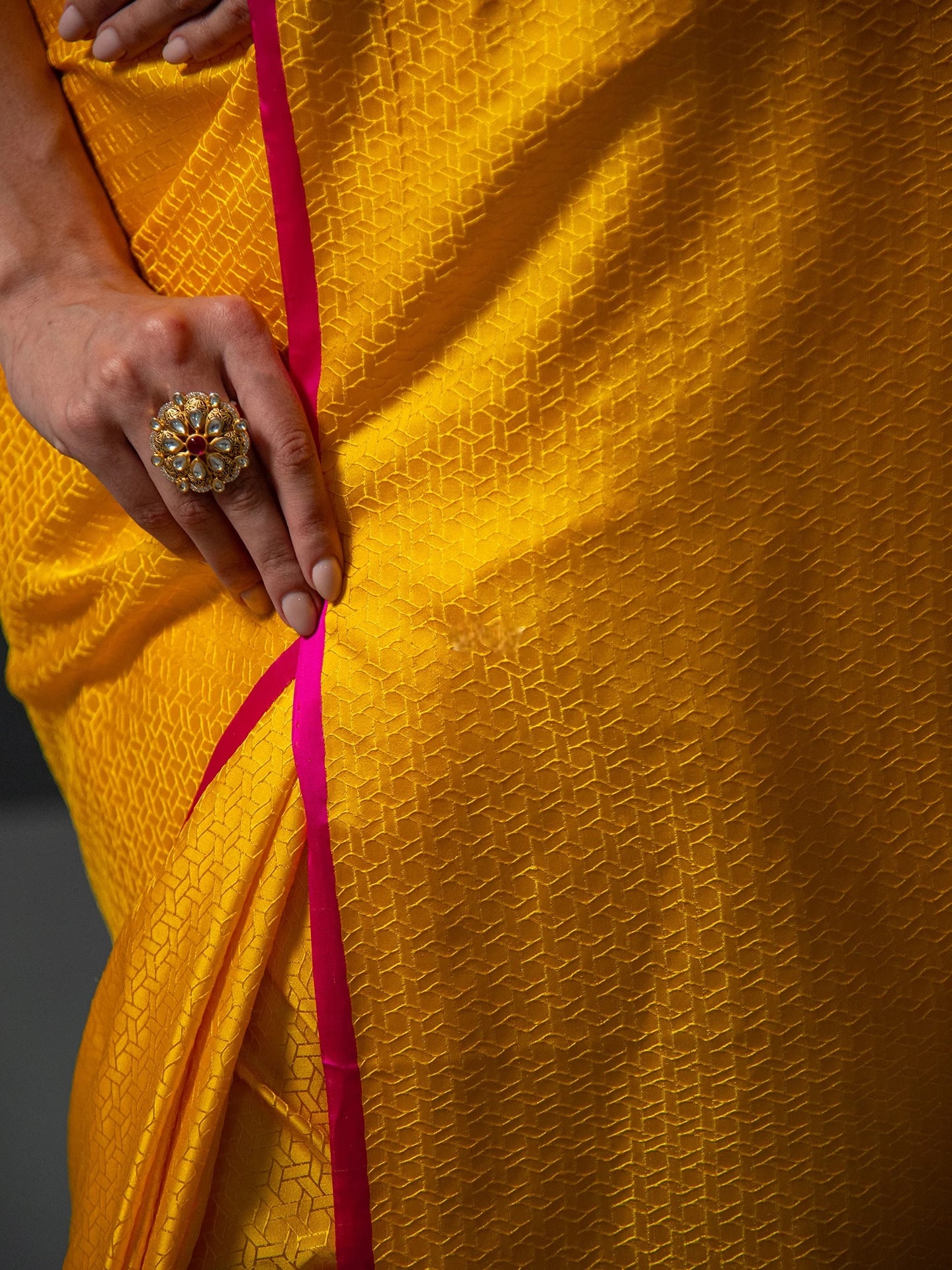Yellow Satin Tanchoi Handloom Banarasi Saree