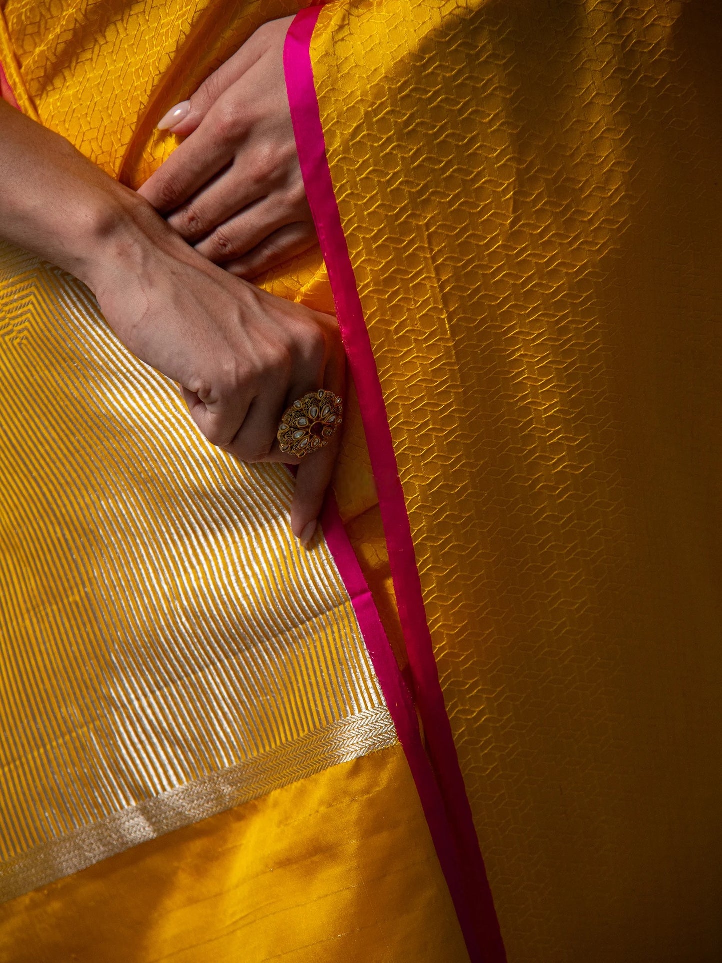 Yellow Satin Tanchoi Handloom Banarasi Saree