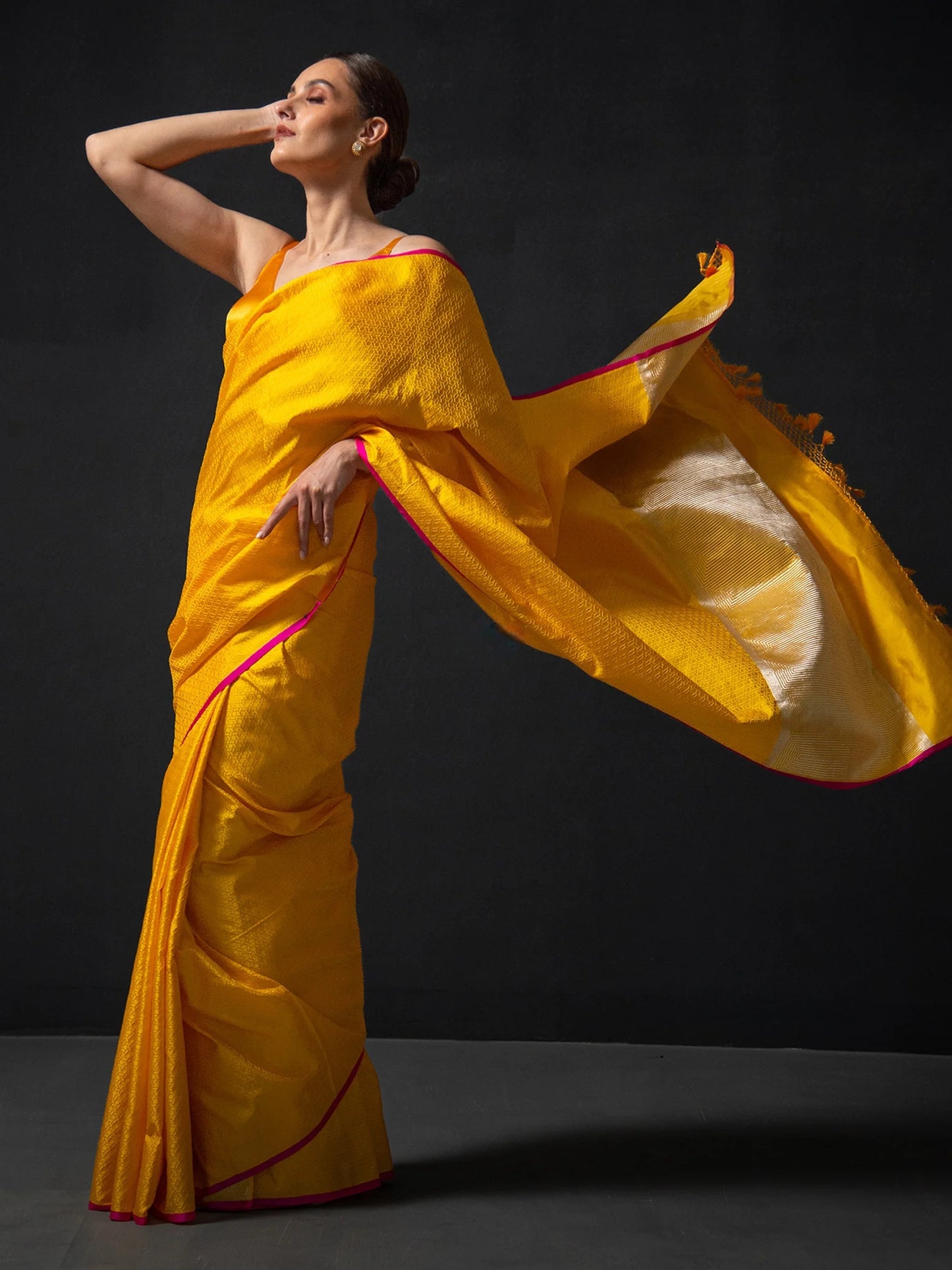 Yellow Satin Tanchoi Handloom Banarasi Saree